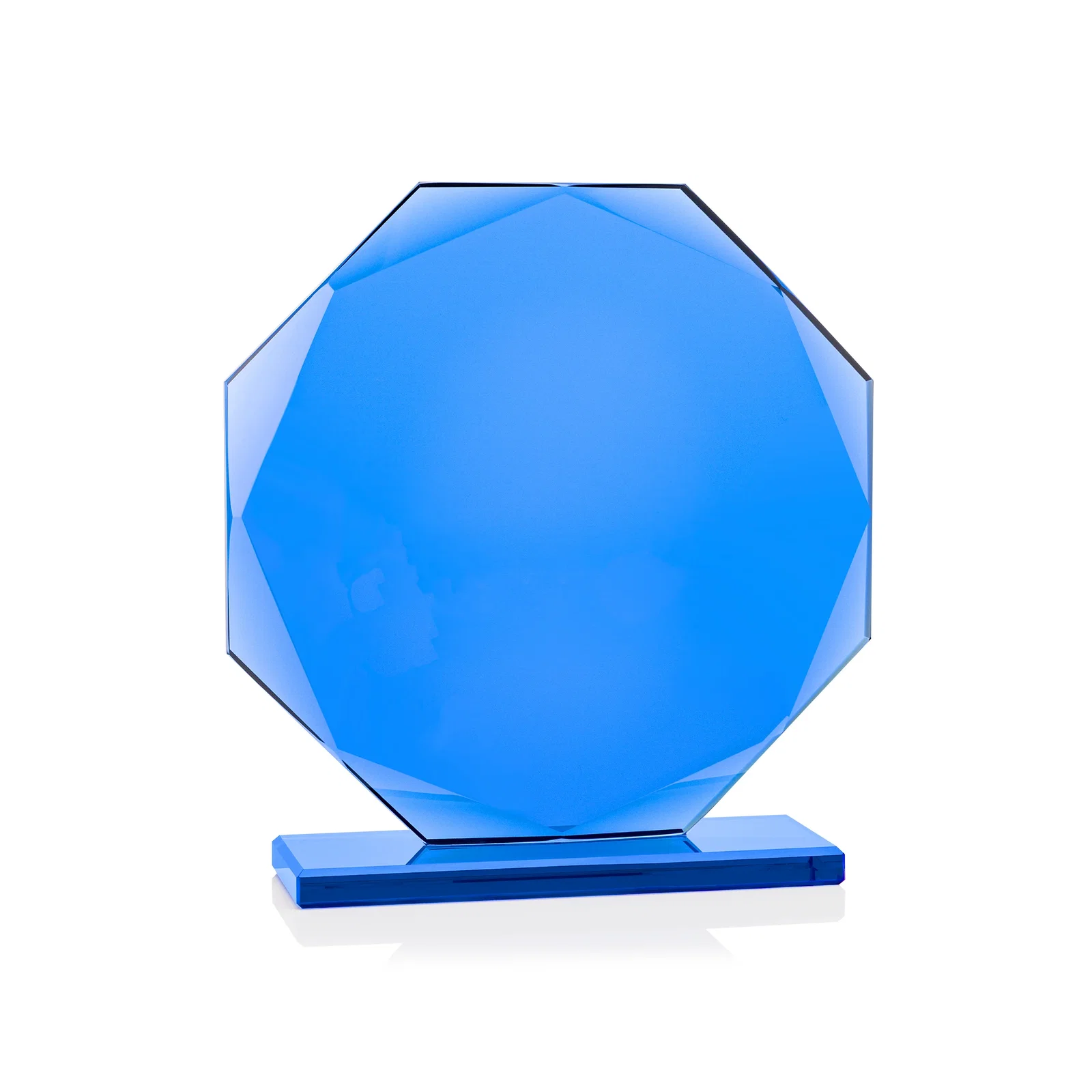 Custom Starfire Crystal Octagon Award on Blue Base, awards for volunteer appreciation