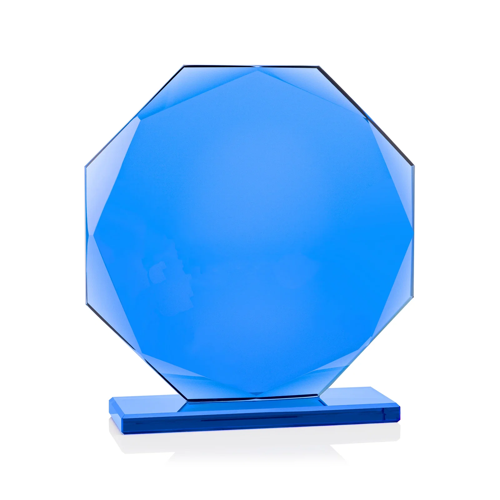 Custom Starfire Crystal Octagon Award on Blue Base, awards for dealer and partner awards