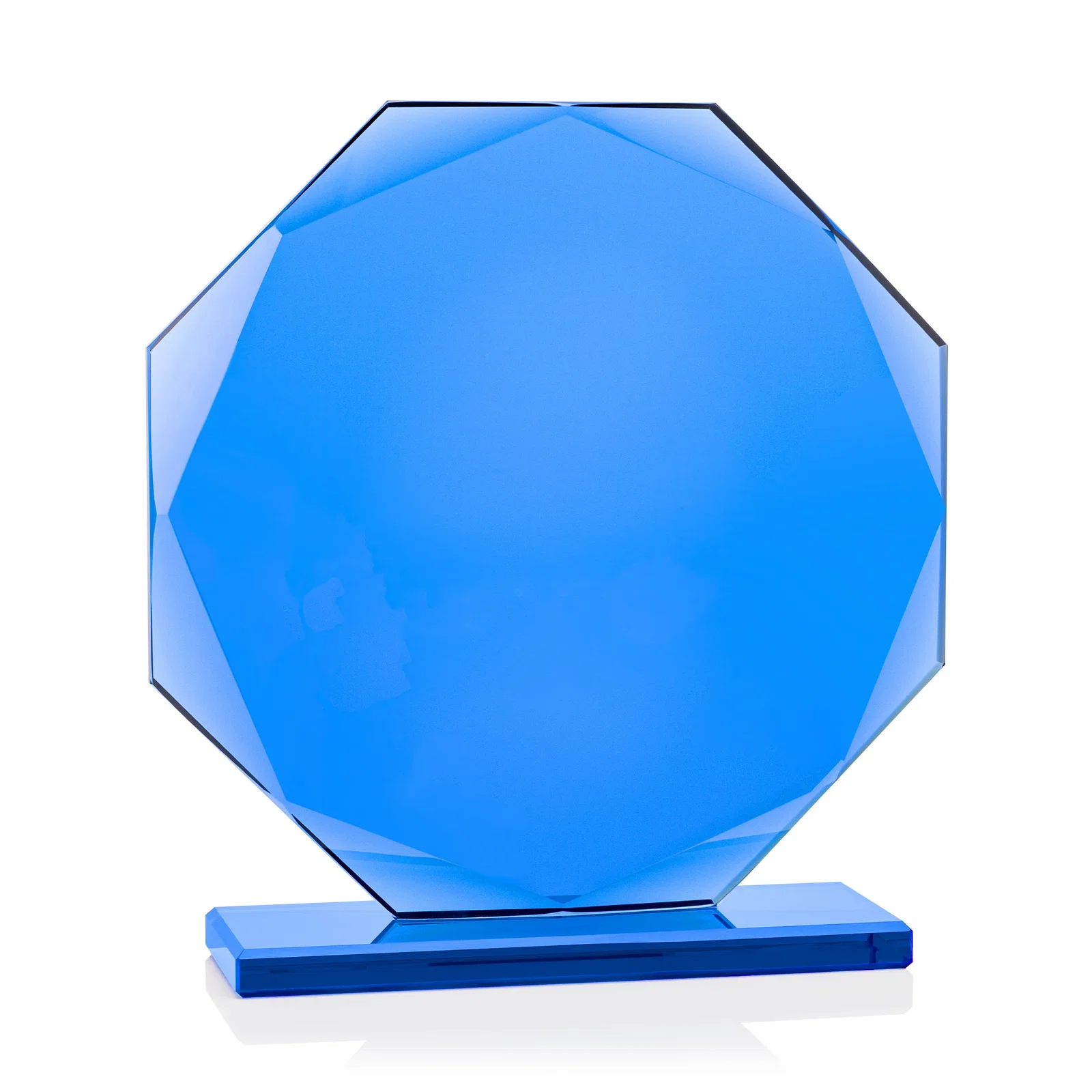 Custom Starfire Crystal Octagon Award on Blue Base, awards for company anniversary events