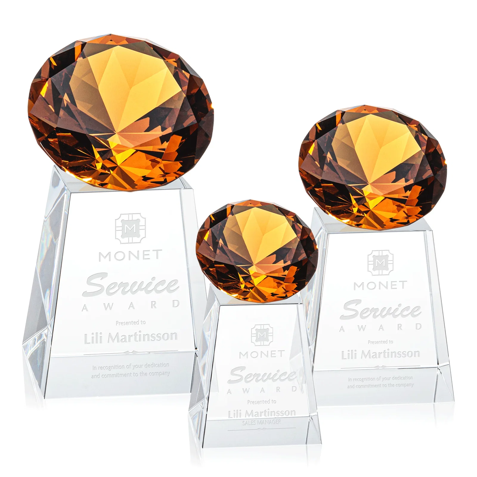 Custom Optical Crystal Gemstone Award with 1.5 x 2 Inch Compact Panel for employee recognition
