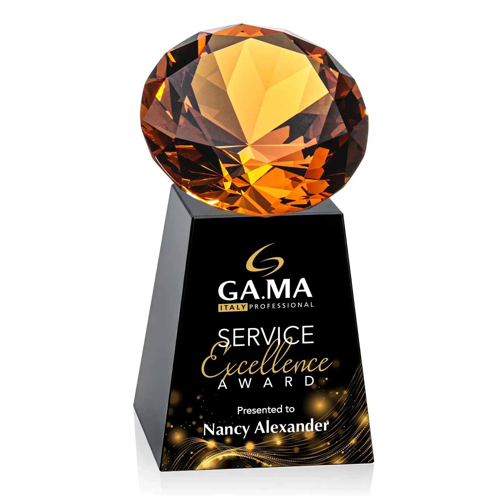Custom Optical Crystal Gemstone Award with 1.5 x 2 Inch Compact Panel, with your logo for corporate award ceremonies