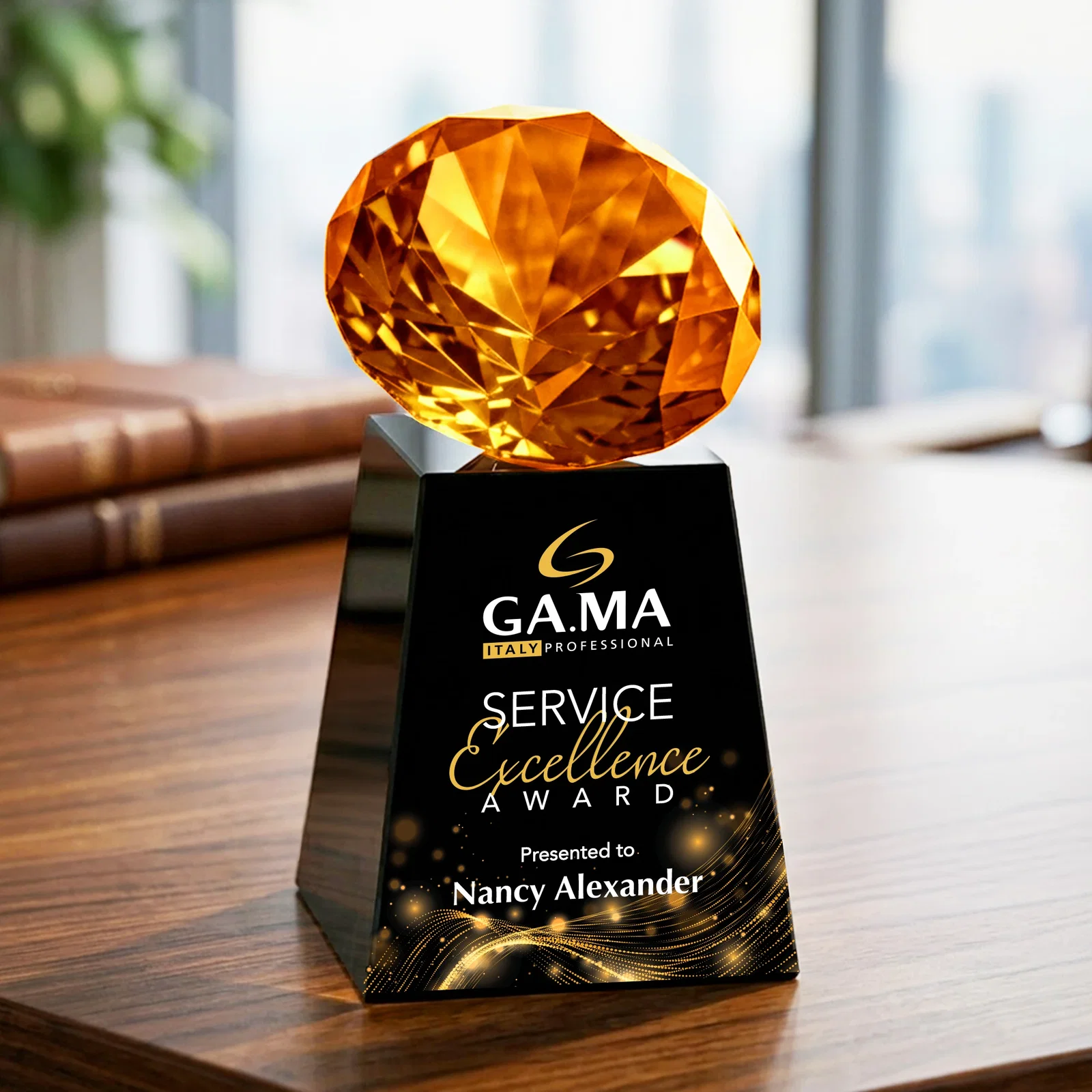 Custom Optical Crystal Gemstone Award with 1.5 x 2 Inch Compact Panel, with your logo for service anniversary gifts