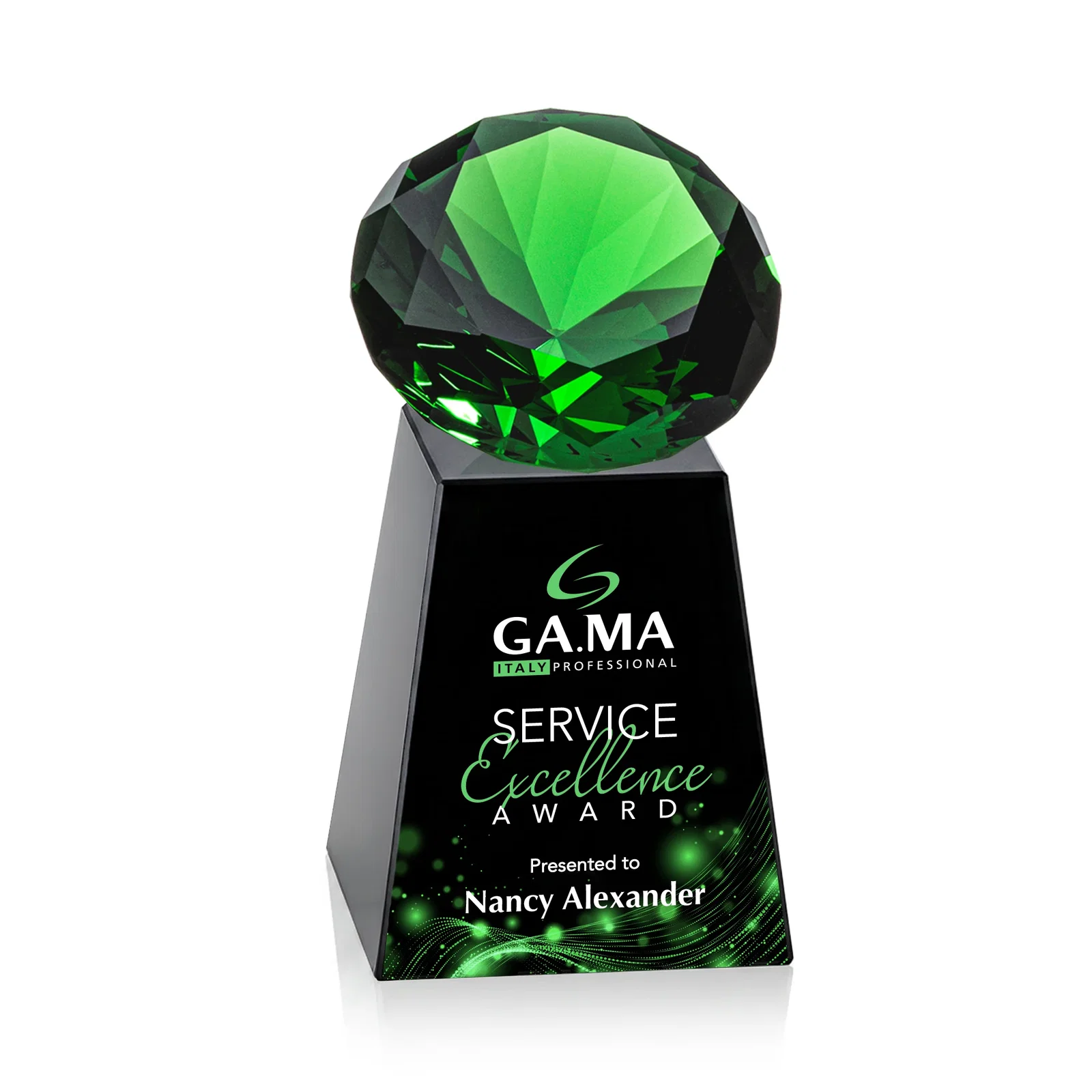 Custom Optical Crystal Gemstone Award with 1.5 x 2 Inch Compact Panel, with your logo for retirement presentations
