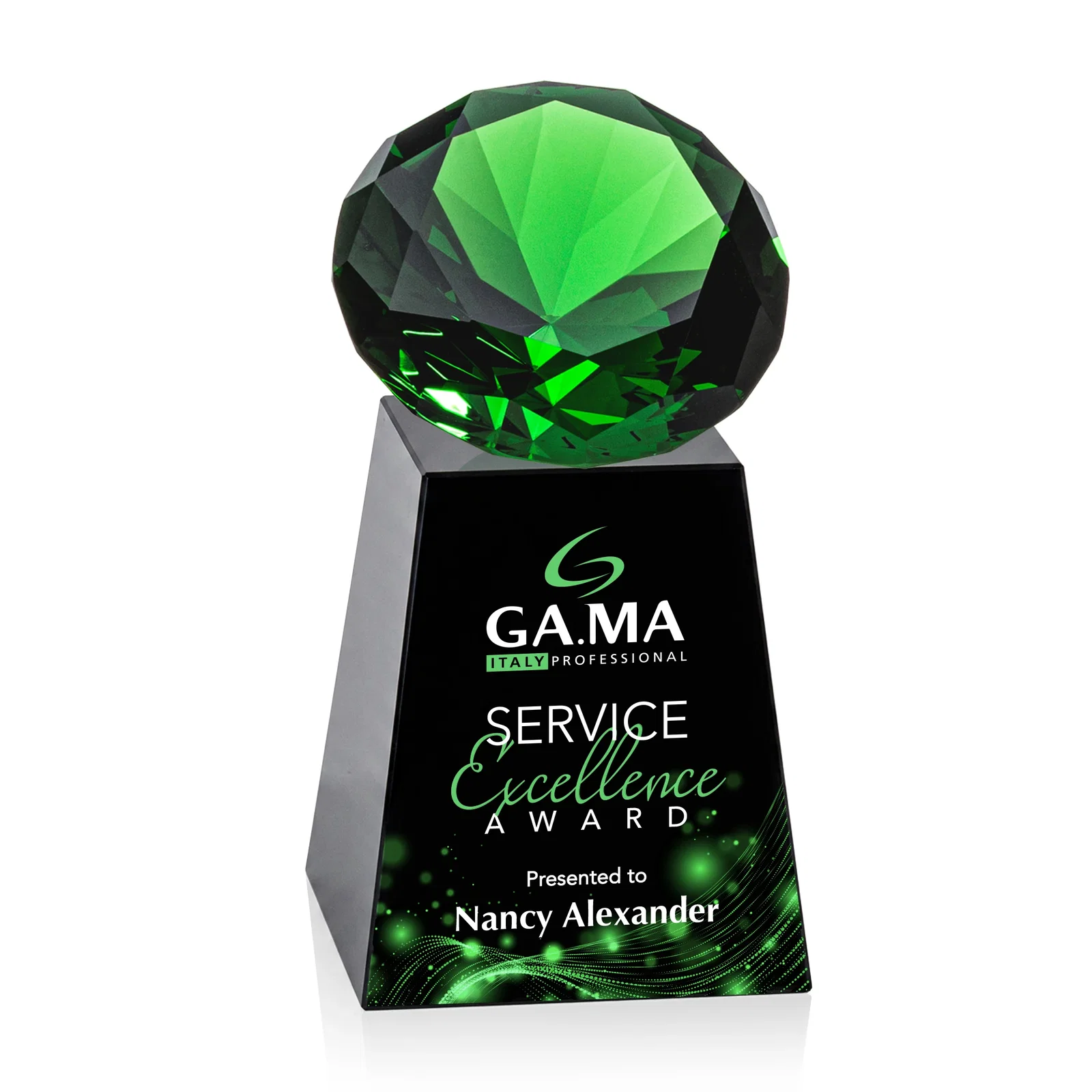 Custom Optical Crystal Gemstone Award with 1.5 x 2 Inch Compact Panel, with your logo for team milestone celebrations