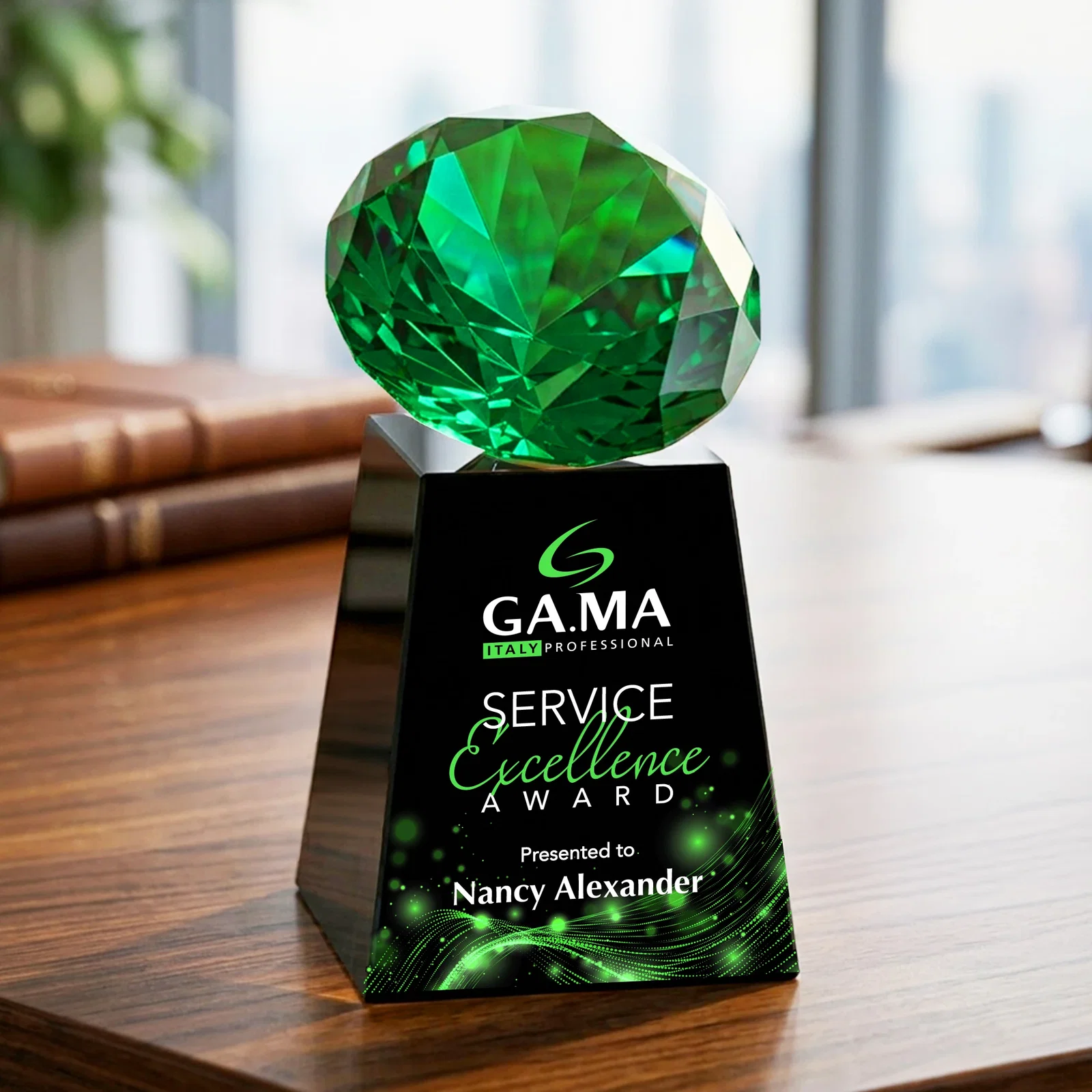 Custom Optical Crystal Gemstone Award with 1.5 x 2 Inch Compact Panel, with your logo for graduation ceremonies