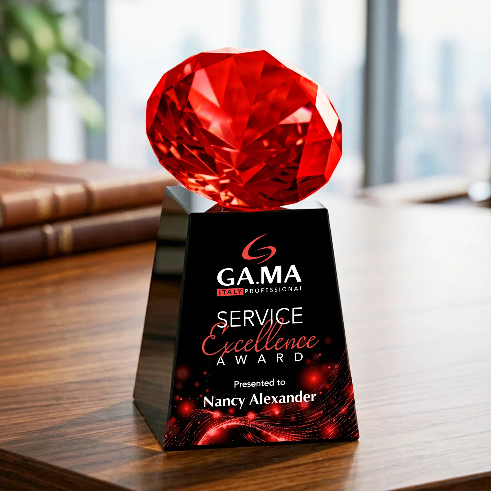 Personalized Optical Crystal Gemstone Award with 1.5 x 2 Inch Compact Panel, with your logo for employee recognition
