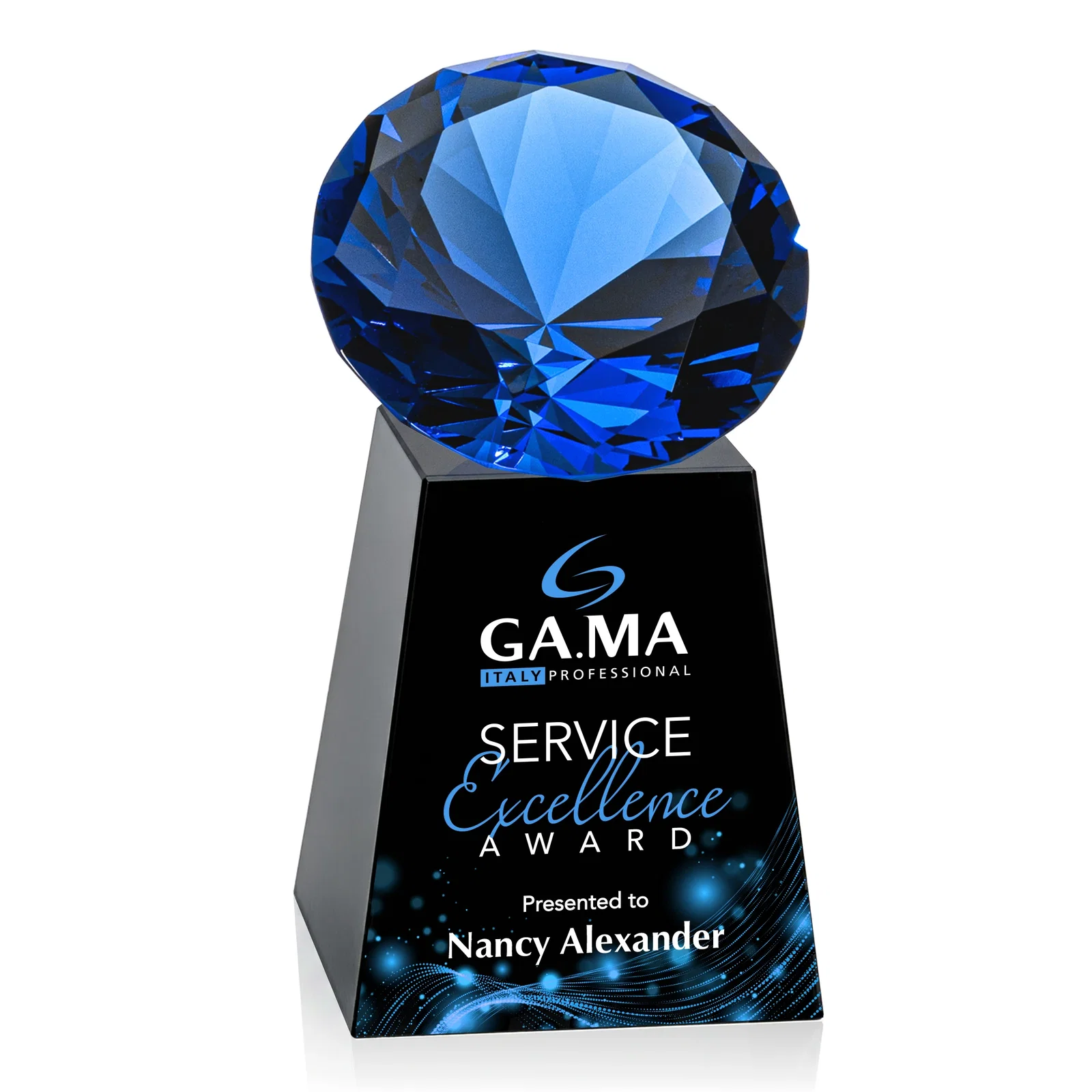 Personalized Optical Crystal Gemstone Award with 1.5 x 2 Inch Compact Panel, with your logo for retirement presentations