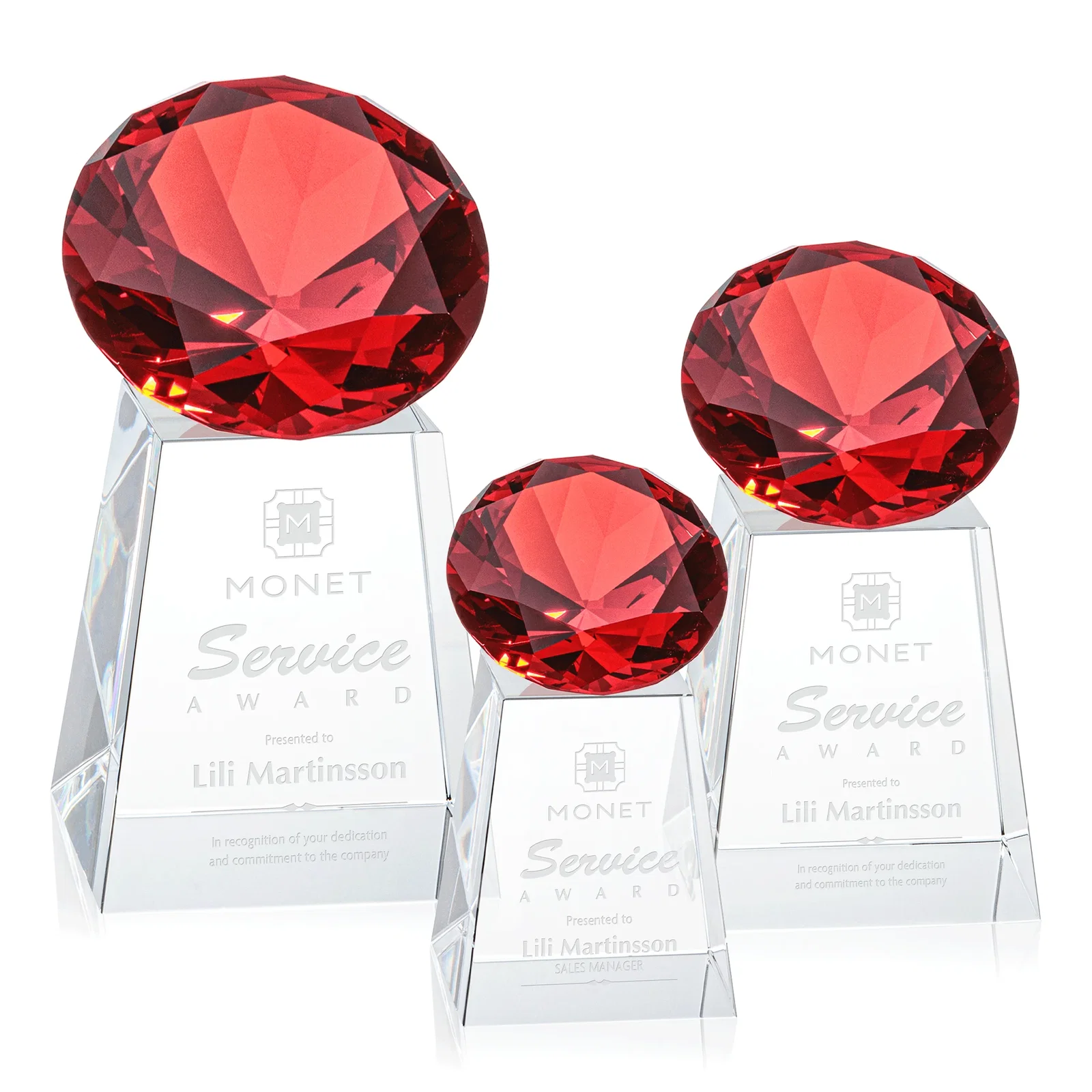 Custom Optical Crystal Gemstone Award with 1.5 x 2 Inch Compact Panel for company anniversary events