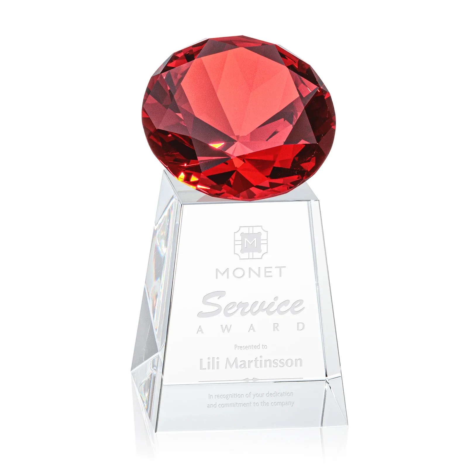 Personalized Optical Crystal Gemstone Award with 1.5 x 2 Inch Compact Panel for corporate award ceremonies
