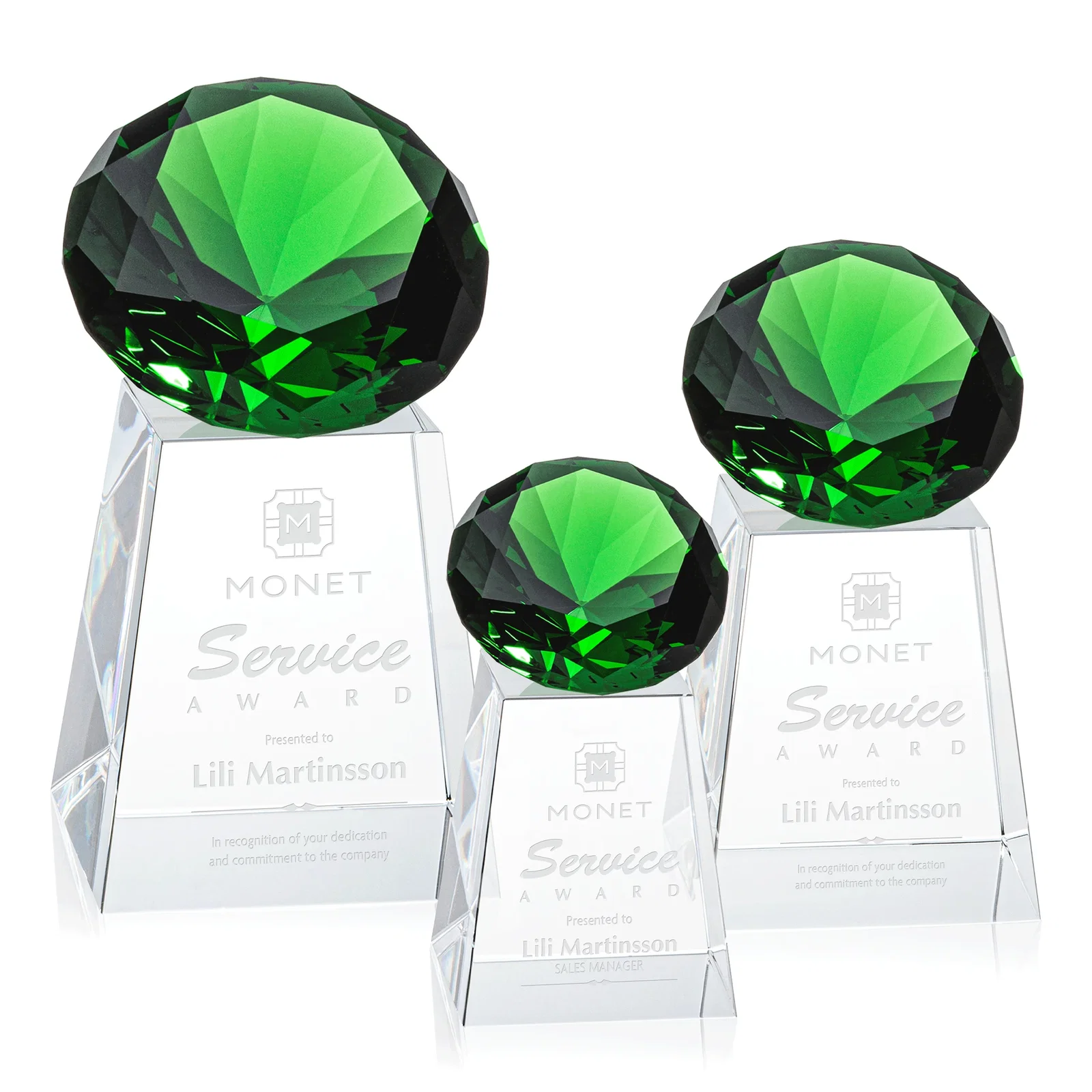 Personalized Optical Crystal Gemstone Award with 1.5 x 2 Inch Compact Panel for retirement presentations