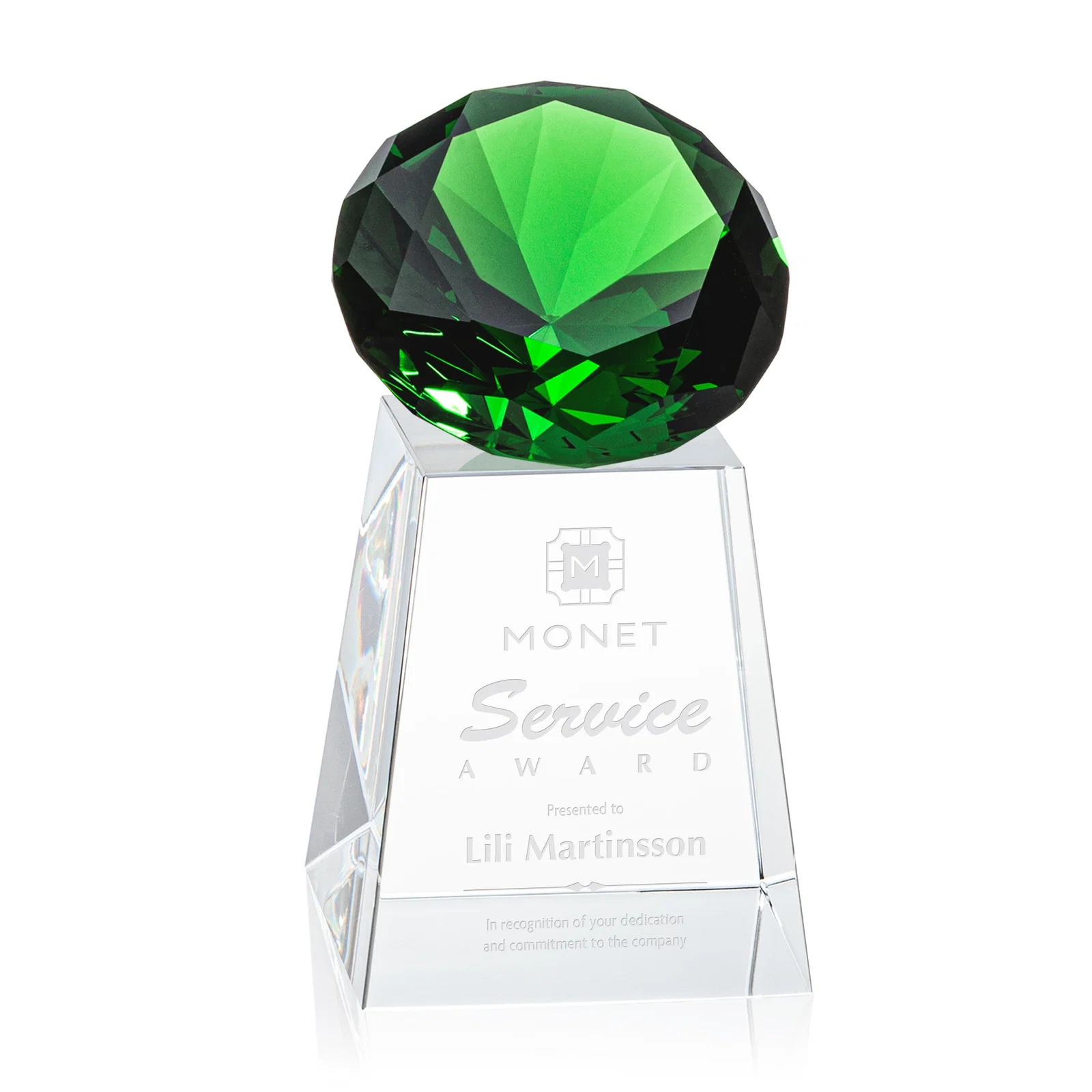 Personalized Optical Crystal Gemstone Award with 1.5 x 2 Inch Compact Panel for donor appreciation