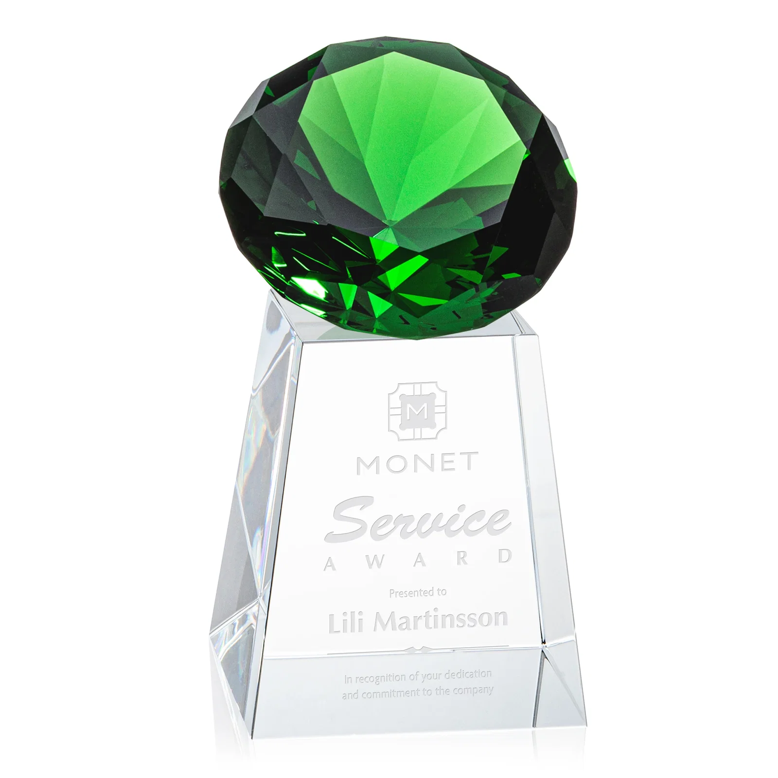 Personalized Optical Crystal Gemstone Award with 1.5 x 2 Inch Compact Panel for graduation ceremonies