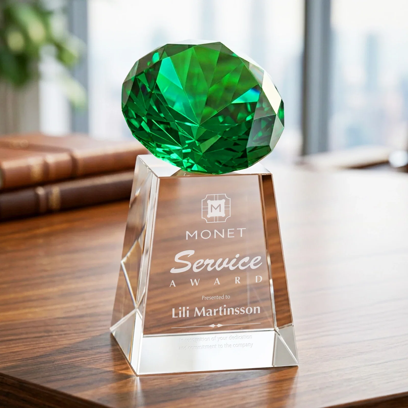 Personalized Optical Crystal Gemstone Award with 1.5 x 2 Inch Compact Panel for safety achievement programs