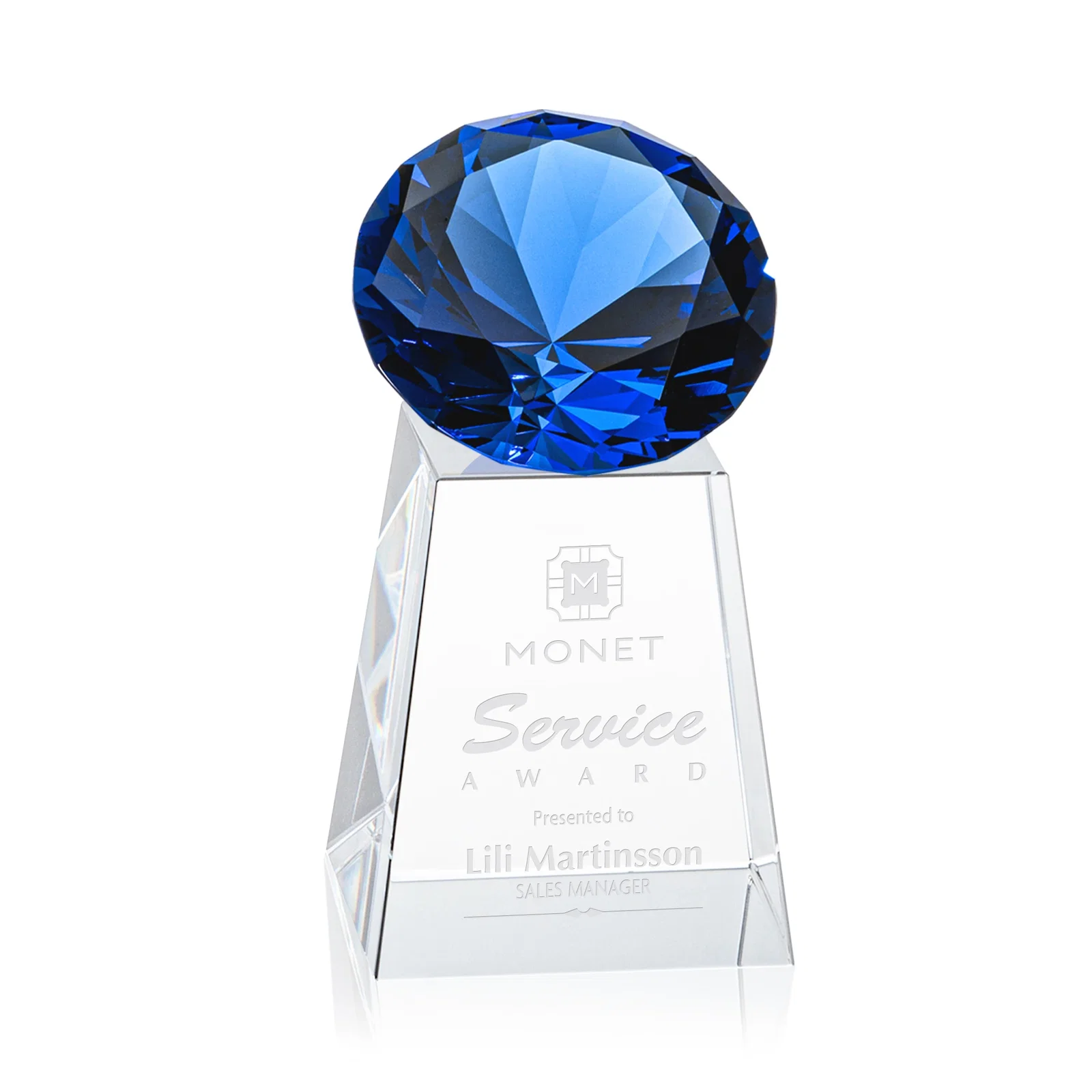 Personalized Optical Crystal Gemstone Award with 1.5 x 2 Inch Compact Panel for dealer and partner awards