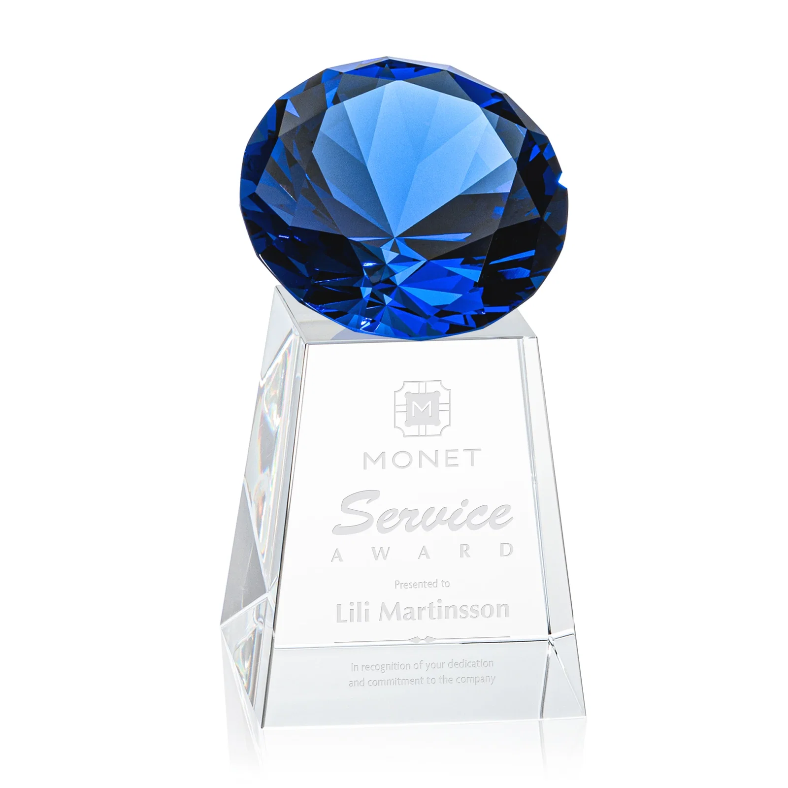 Personalized Optical Crystal Gemstone Award with 1.5 x 2 Inch Compact Panel for company anniversary events