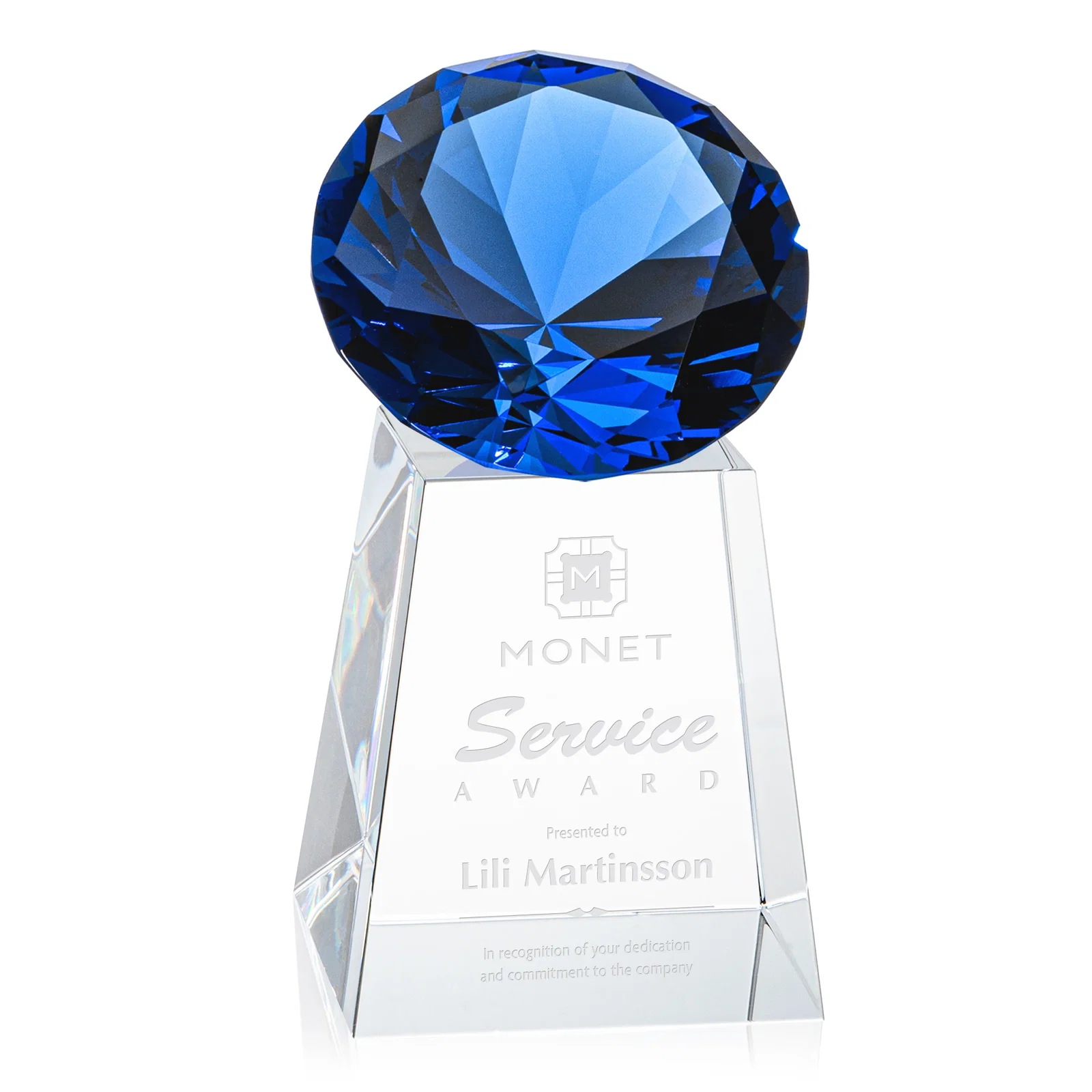 Promotional Optical Crystal Gemstone Award with 1.5 x 2 Inch Compact Panel for employee recognition