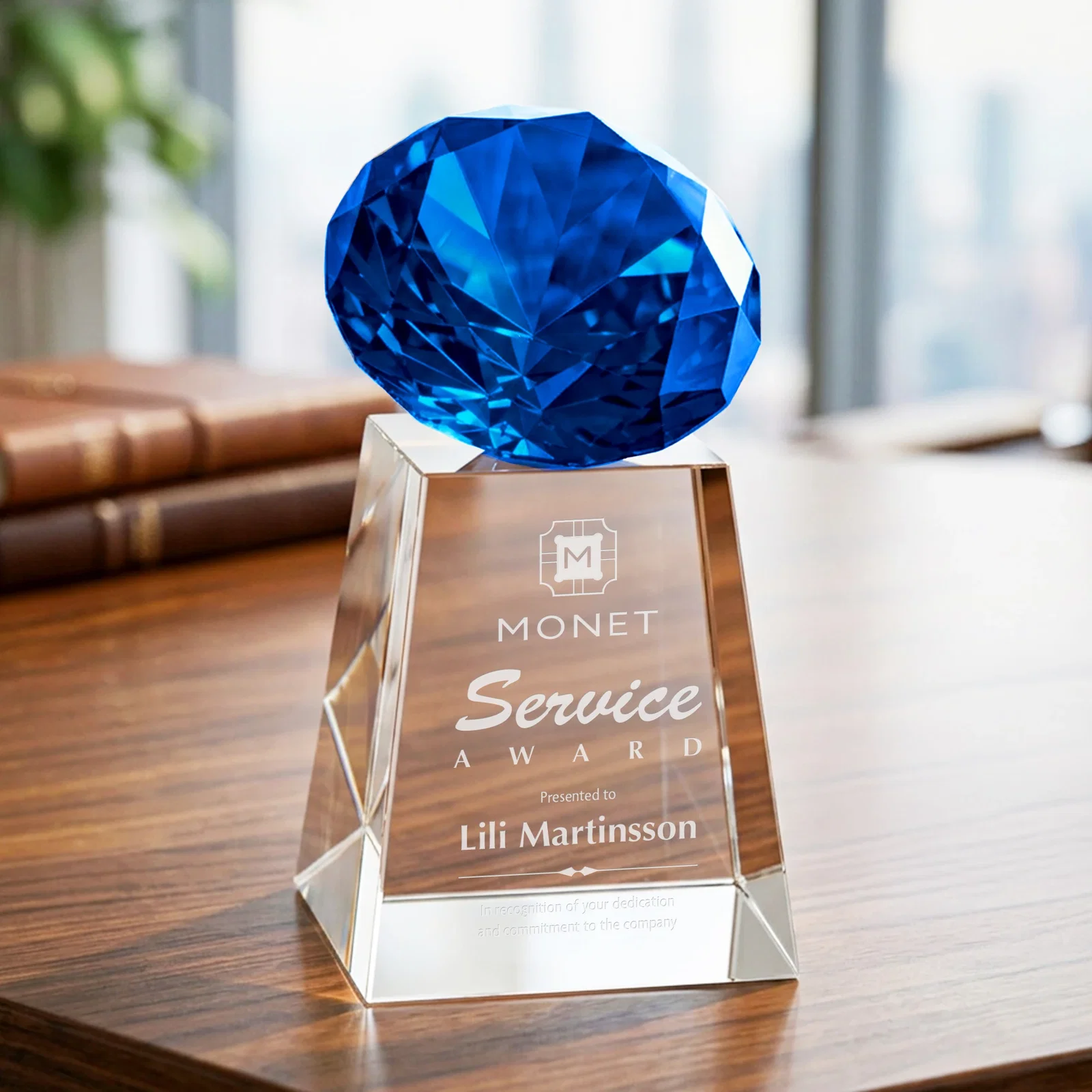 Promotional Optical Crystal Gemstone Award with 1.5 x 2 Inch Compact Panel for corporate award ceremonies