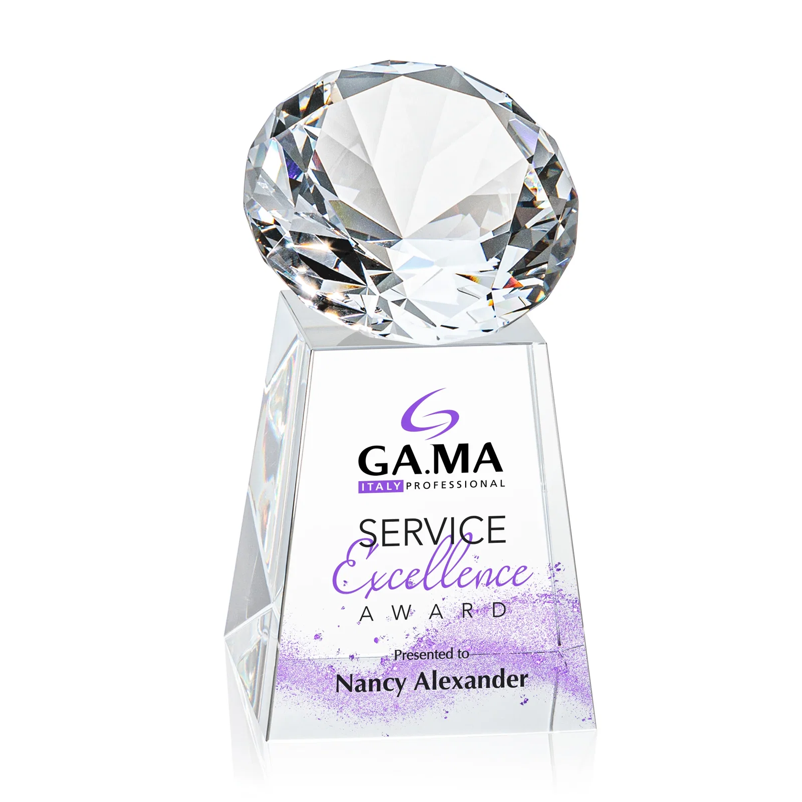 Promotional Optical Crystal Gemstone Award with 1.5 x 2 Inch Compact Panel for retirement presentations