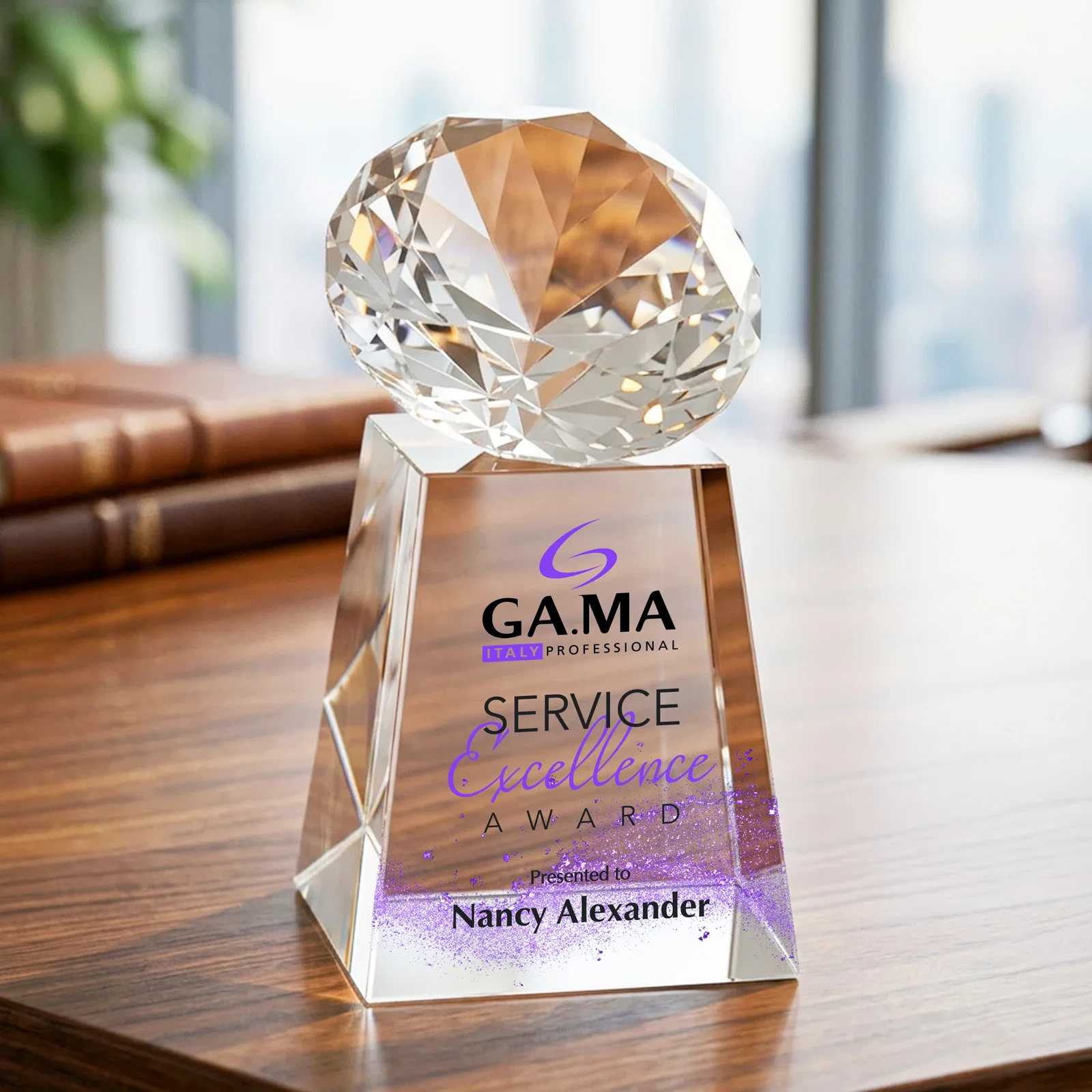 Promotional Optical Crystal Gemstone Award with 1.5 x 2 Inch Compact Panel for donor appreciation
