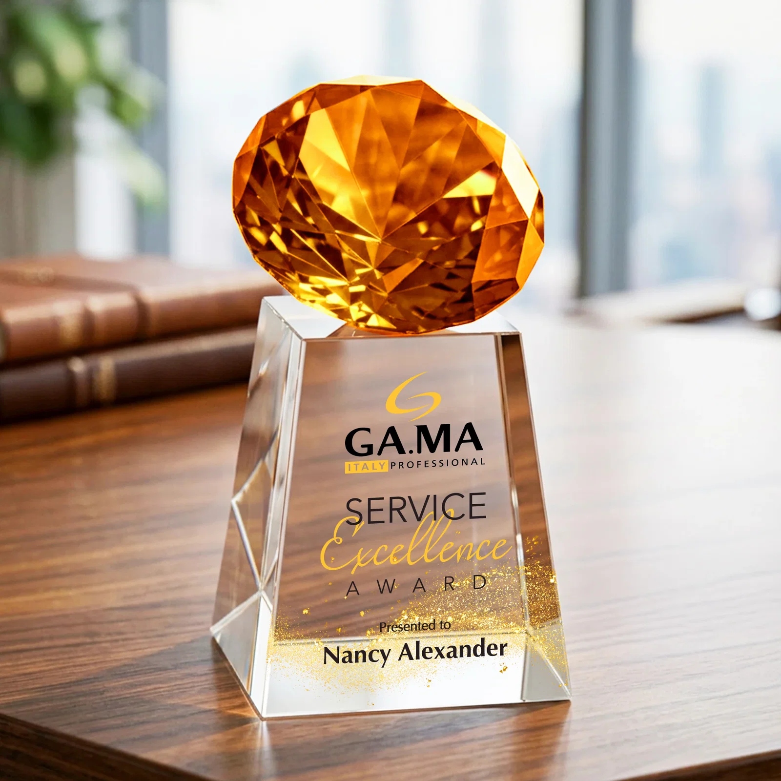 Promotional Optical Crystal Gemstone Award with 1.5 x 2 Inch Compact Panel for company anniversary events