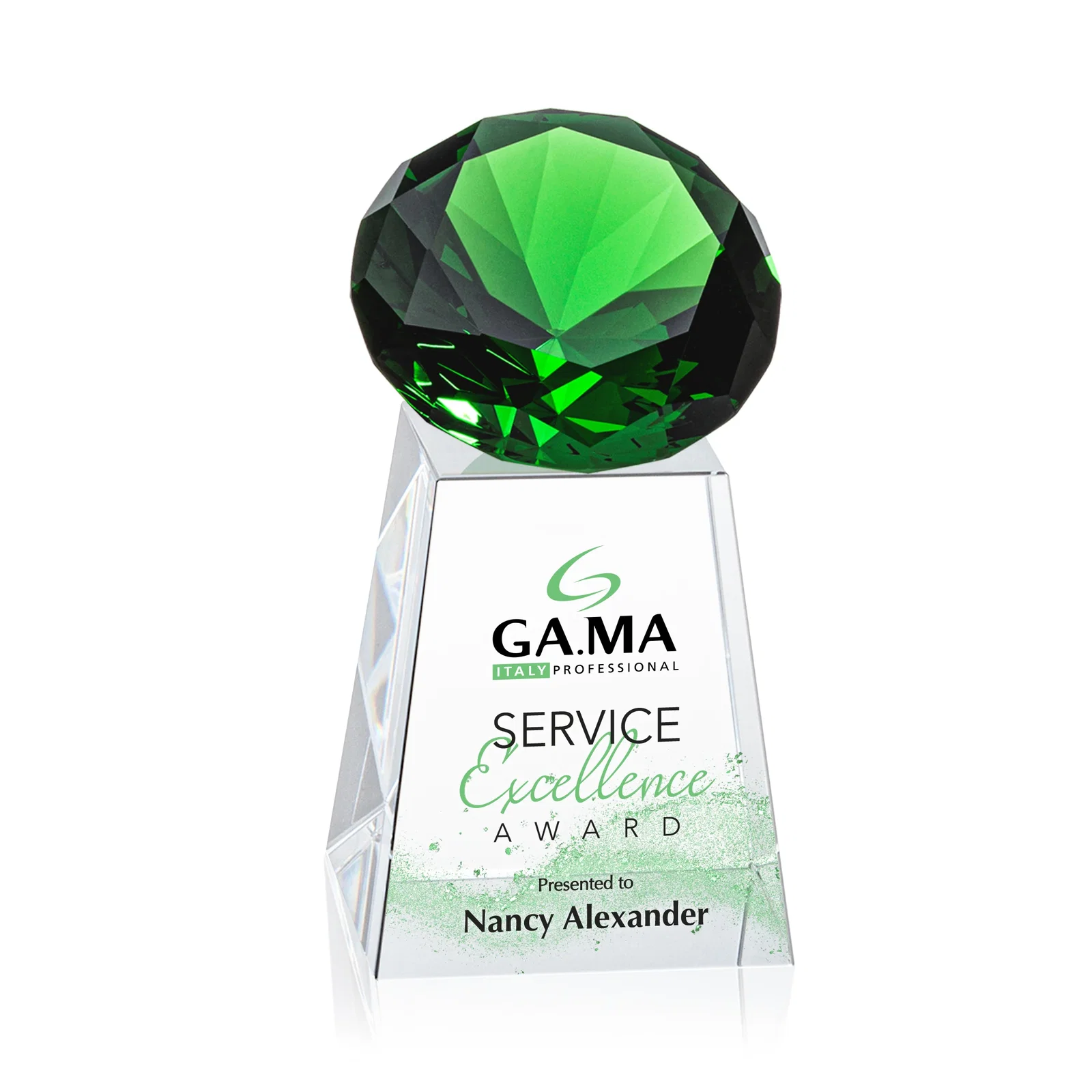 Branded Optical Crystal Gemstone Award with 1.5 x 2 Inch Compact Panel for corporate award ceremonies