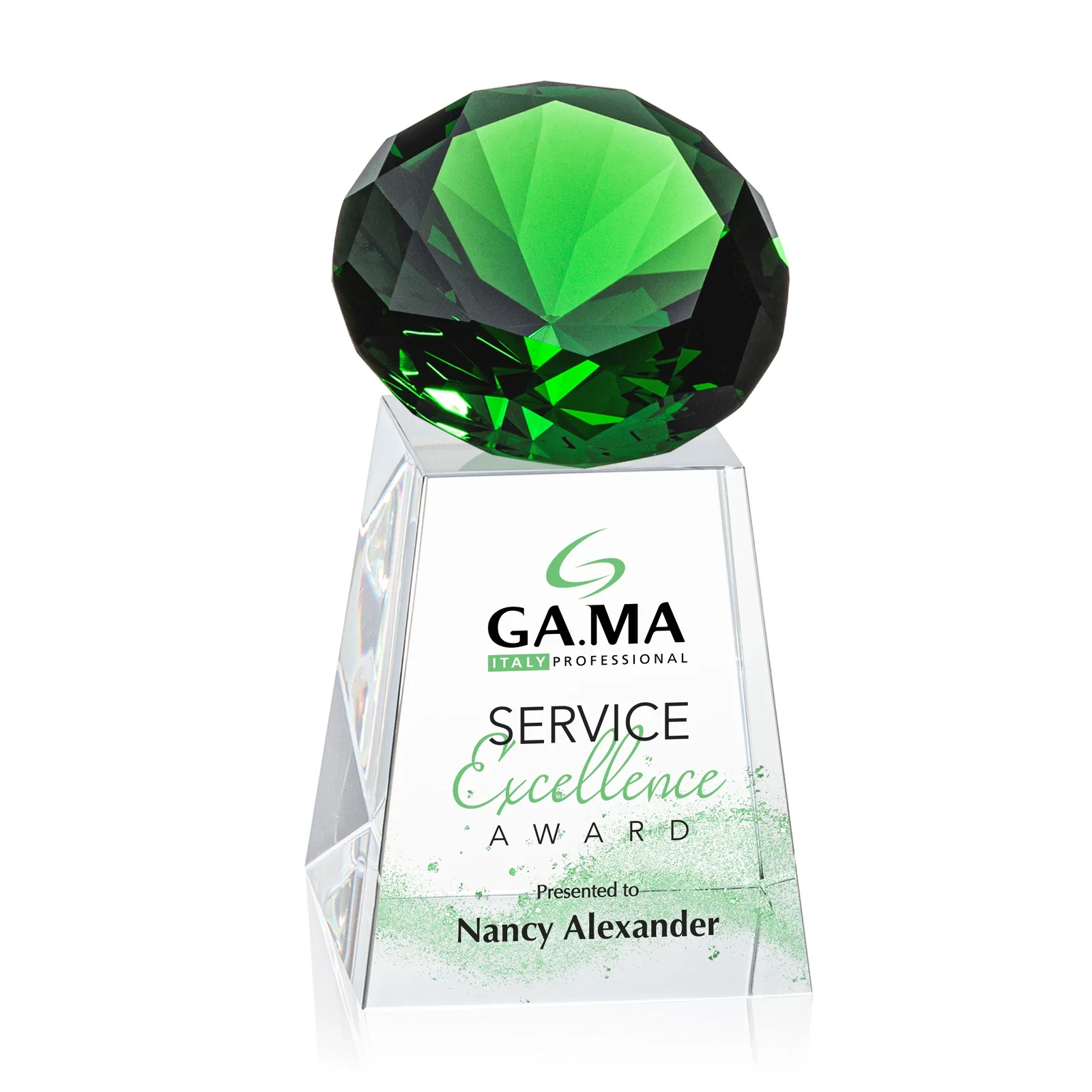 Branded Optical Crystal Gemstone Award with 1.5 x 2 Inch Compact Panel for service anniversary gifts