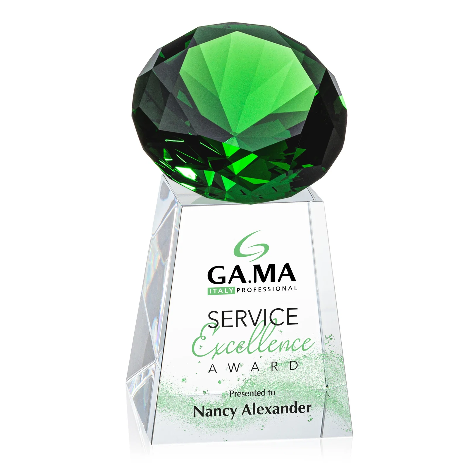 Branded Optical Crystal Gemstone Award with 1.5 x 2 Inch Compact Panel for sales achievement awards