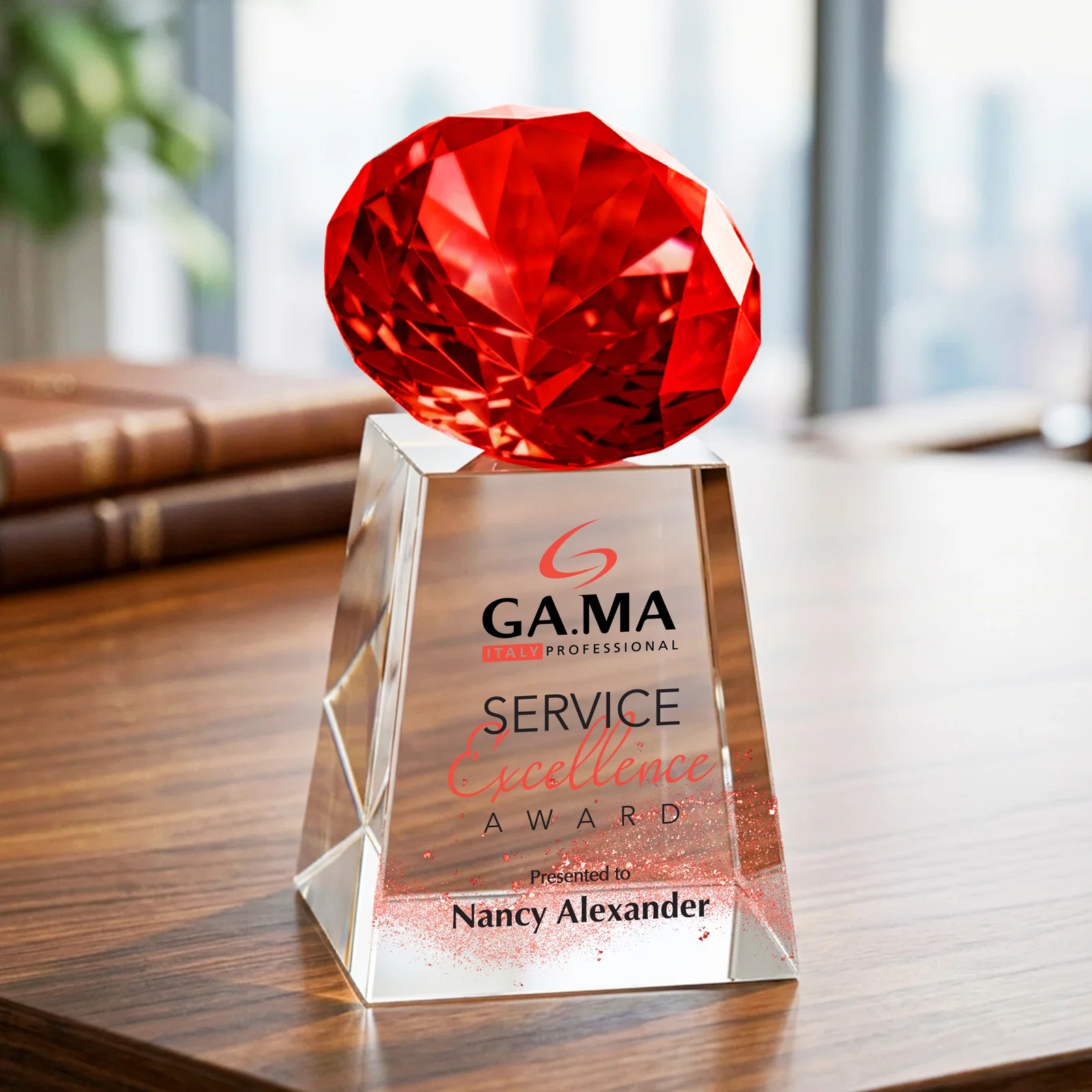 Branded Optical Crystal Gemstone Award with 1.5 x 2 Inch Compact Panel for volunteer appreciation