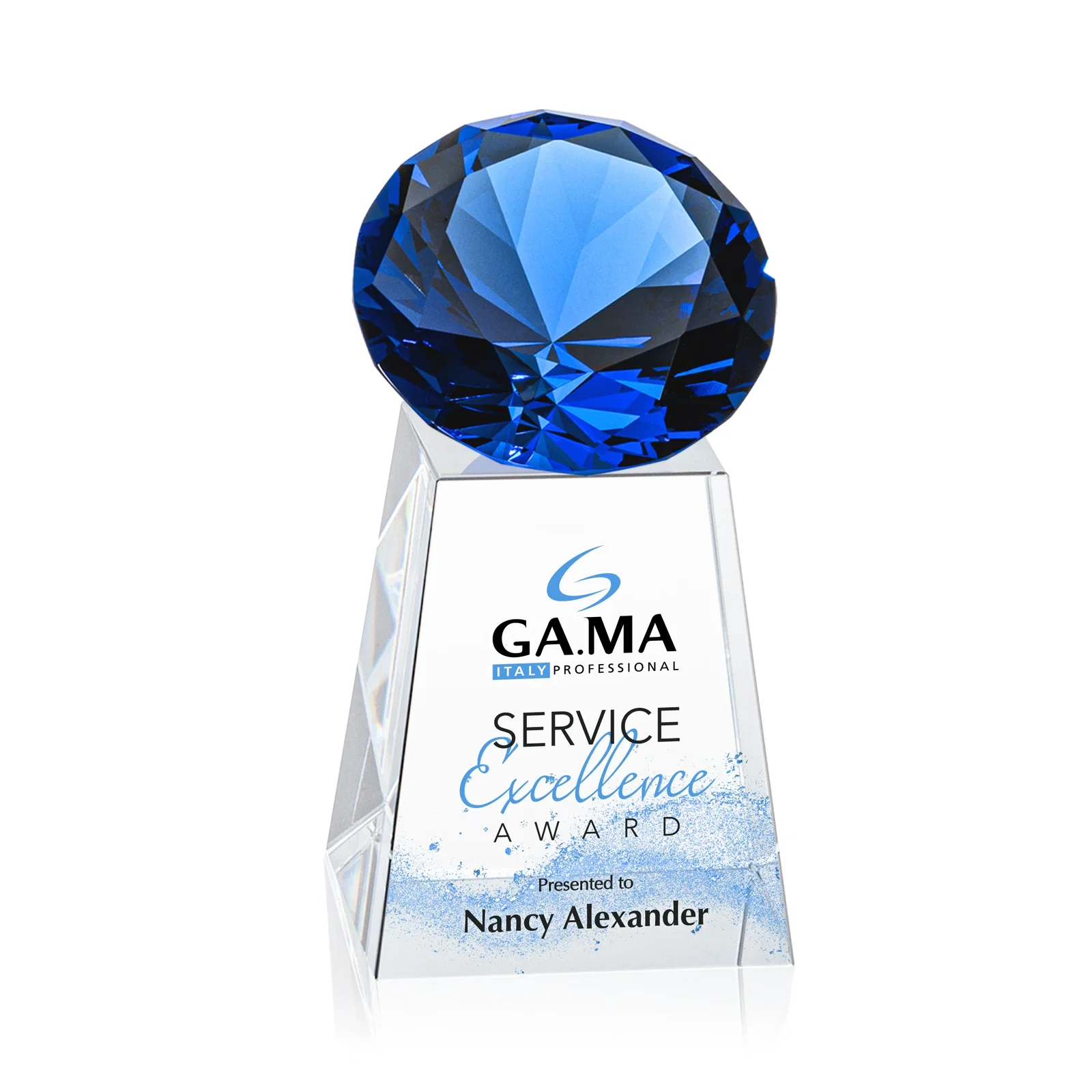 Branded Optical Crystal Gemstone Award with 1.5 x 2 Inch Compact Panel for company anniversary events