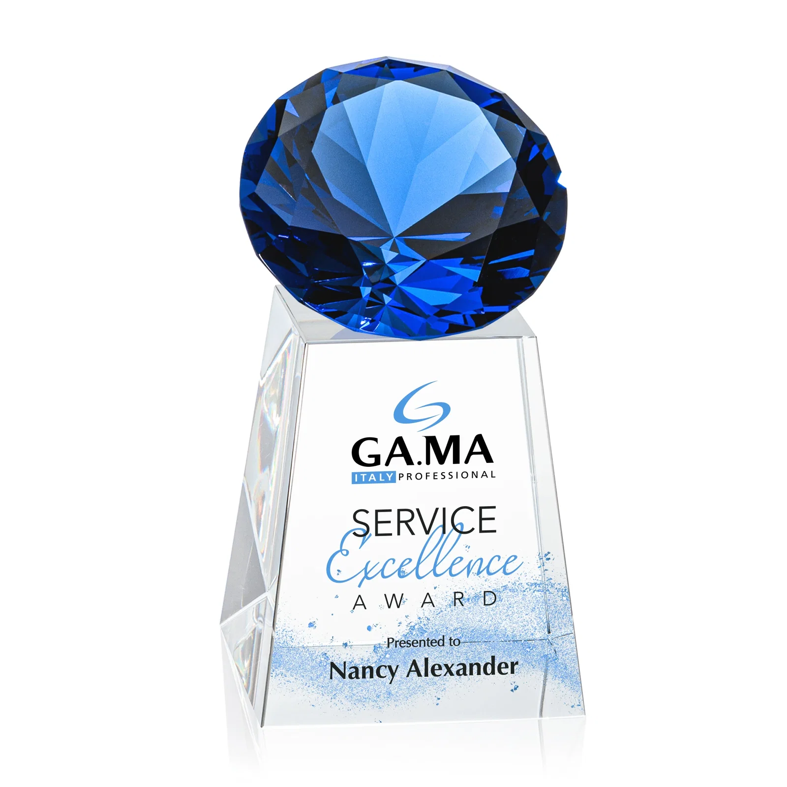 Custom printed Optical Crystal Gemstone Award with 1.5 x 2 Inch Compact Panel for employee recognition
