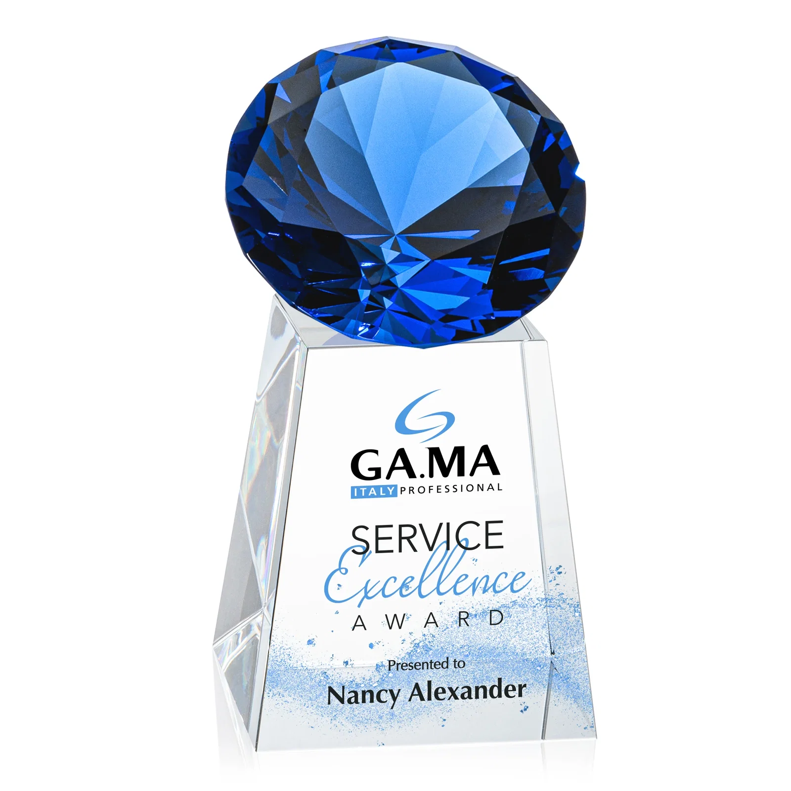 Custom printed Optical Crystal Gemstone Award with 1.5 x 2 Inch Compact Panel for corporate award ceremonies