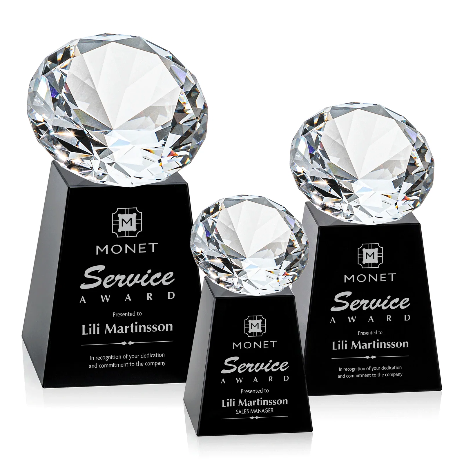 Custom printed Optical Crystal Gemstone Award with 1.5 x 2 Inch Compact Panel for sales achievement awards