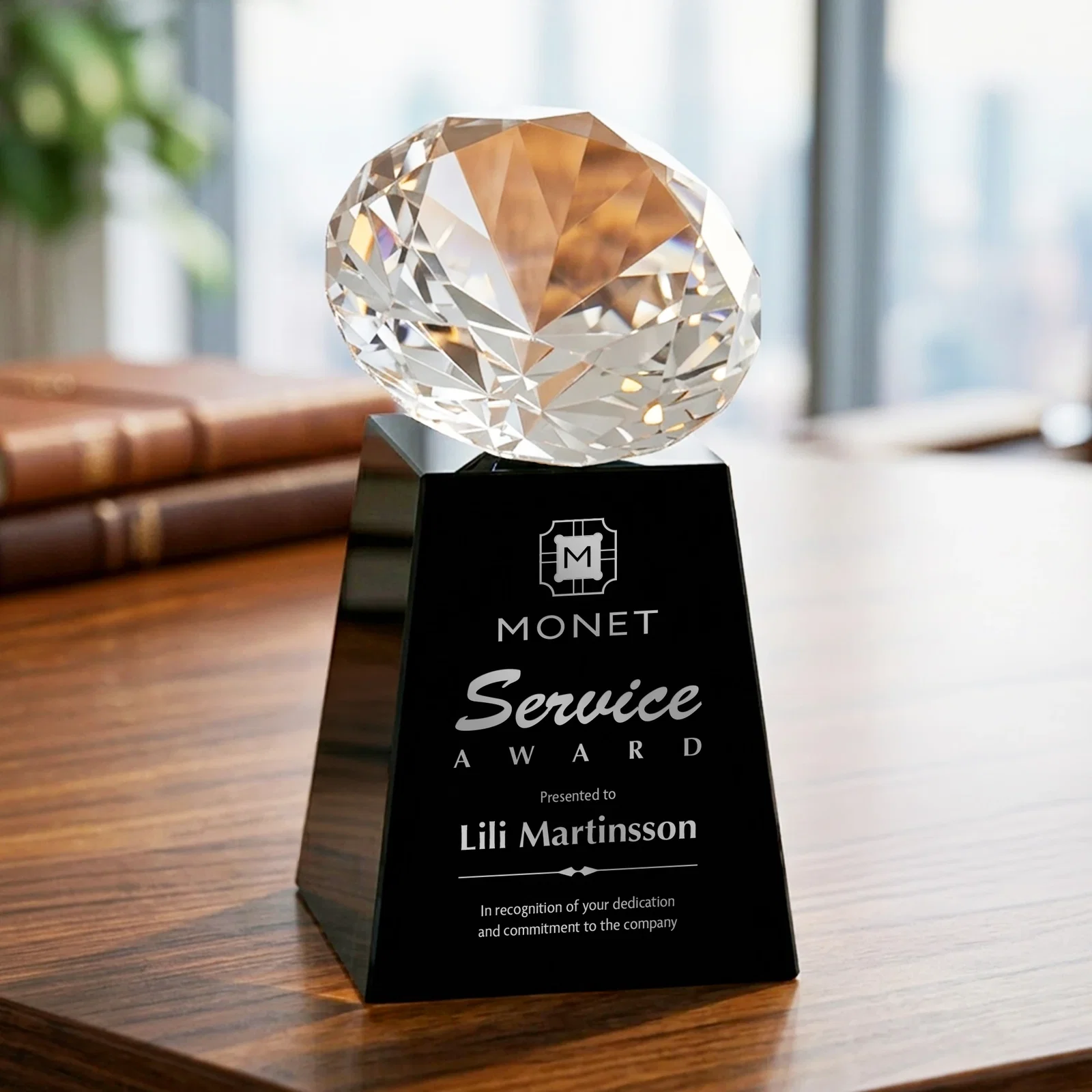 Custom printed Optical Crystal Gemstone Award with 1.5 x 2 Inch Compact Panel for safety achievement programs