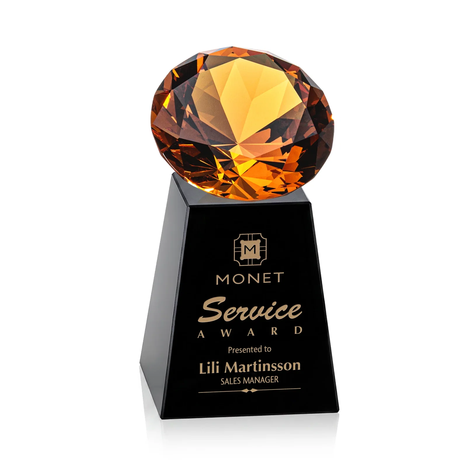 Custom printed Optical Crystal Gemstone Award with 1.5 x 2 Inch Compact Panel for dealer and partner awards