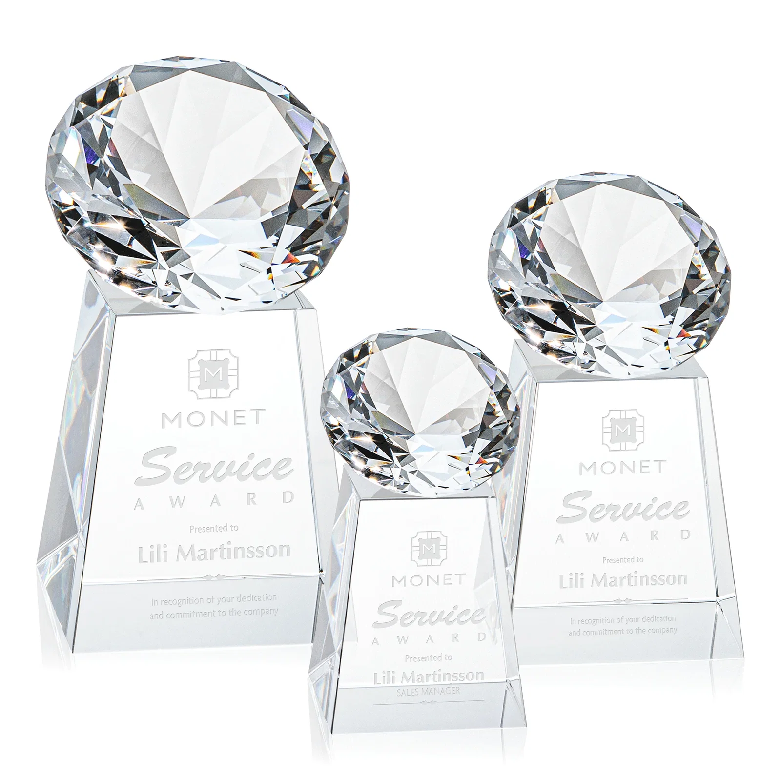 Custom Optical Crystal Gemstone Award with 1.5 x 2 Inch Compact Panel for donor appreciation