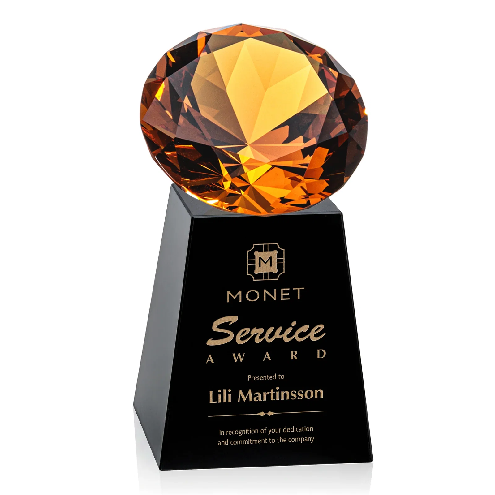Customized Optical Crystal Gemstone Award with 1.5 x 2 Inch Compact Panel for employee recognition