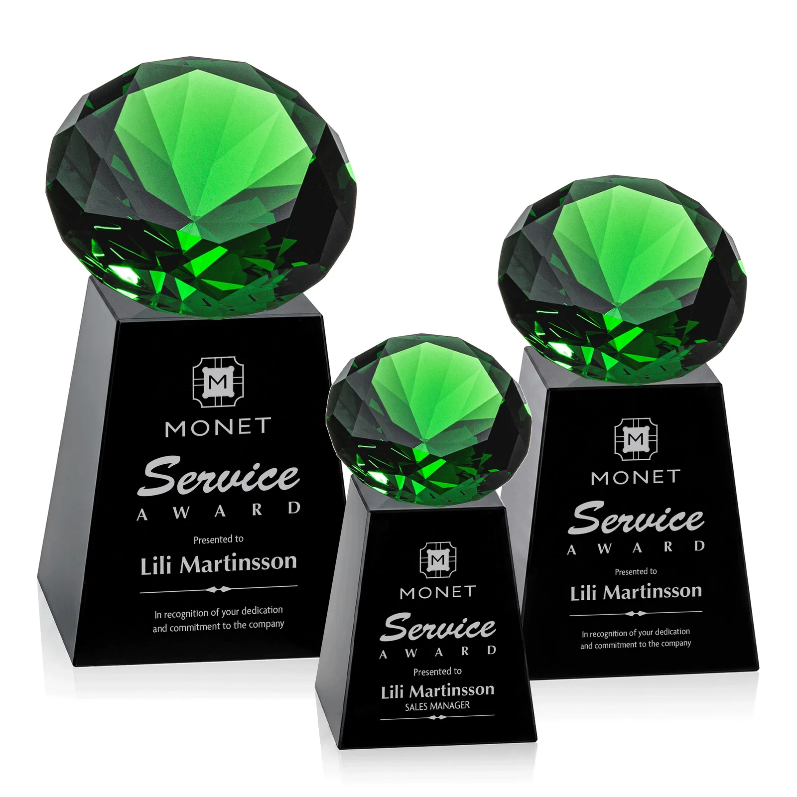 Customized Optical Crystal Gemstone Award with 1.5 x 2 Inch Compact Panel for service anniversary gifts