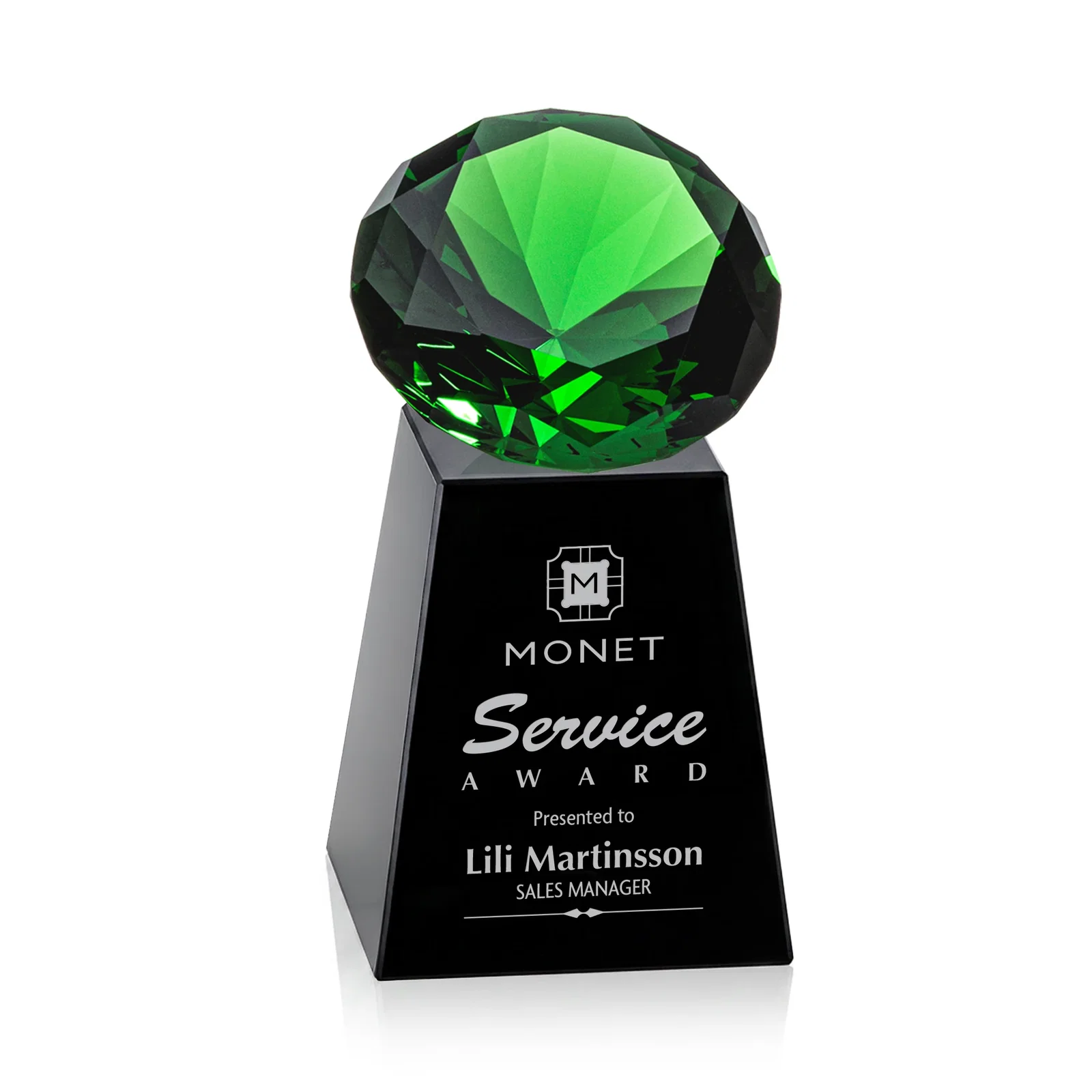 Customized Optical Crystal Gemstone Award with 1.5 x 2 Inch Compact Panel for sales achievement awards
