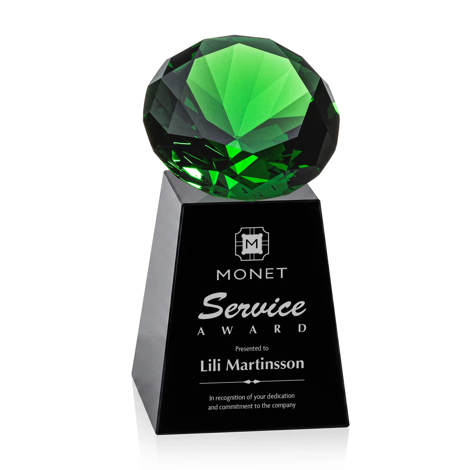 Customized Optical Crystal Gemstone Award with 1.5 x 2 Inch Compact Panel for retirement presentations