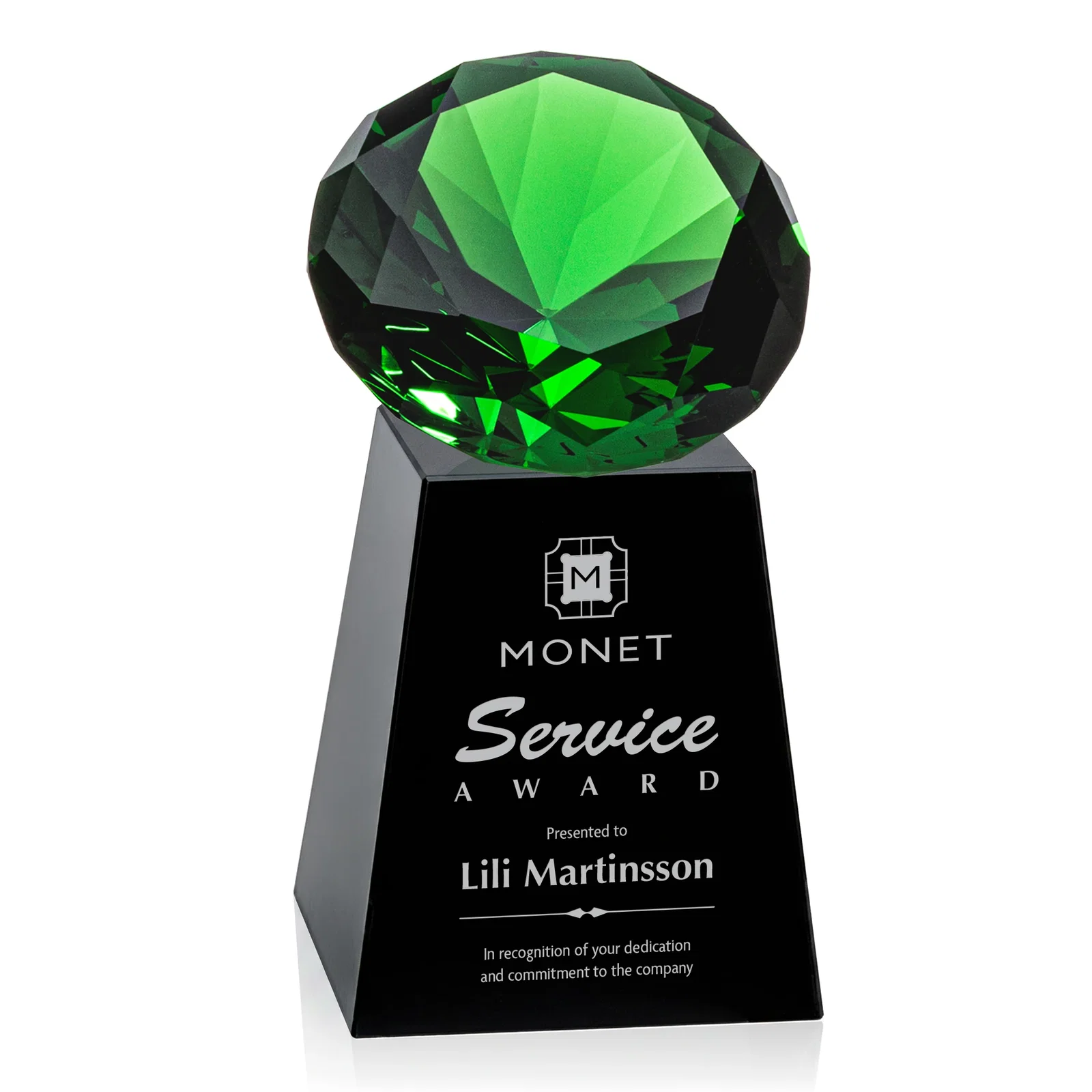 Customized Optical Crystal Gemstone Award with 1.5 x 2 Inch Compact Panel for team milestone celebrations