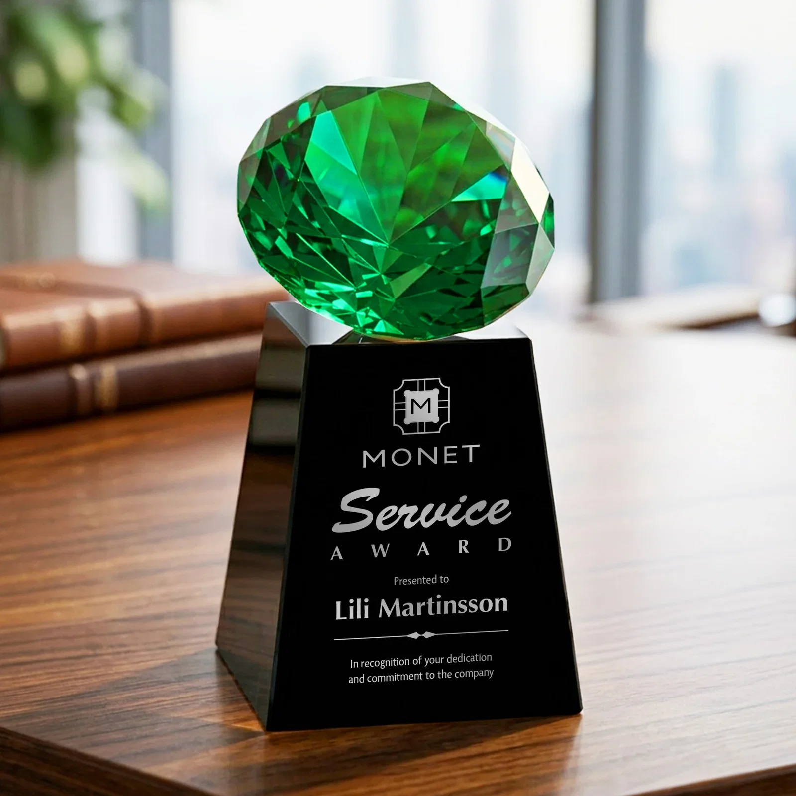 Customized Optical Crystal Gemstone Award with 1.5 x 2 Inch Compact Panel for donor appreciation