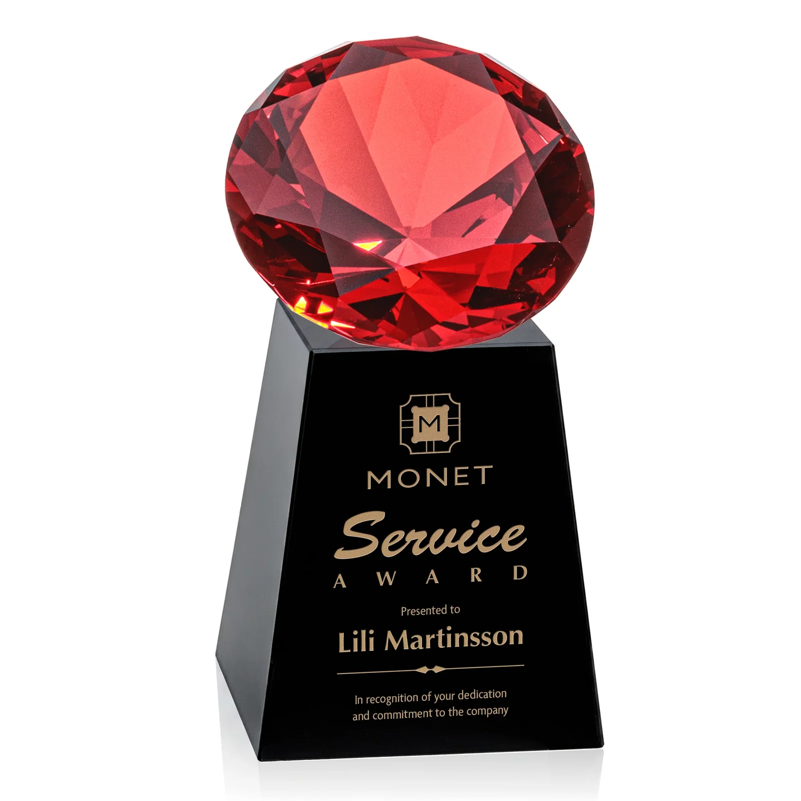 Customized Optical Crystal Gemstone Award with 1.5 x 2 Inch Compact Panel for dealer and partner awards