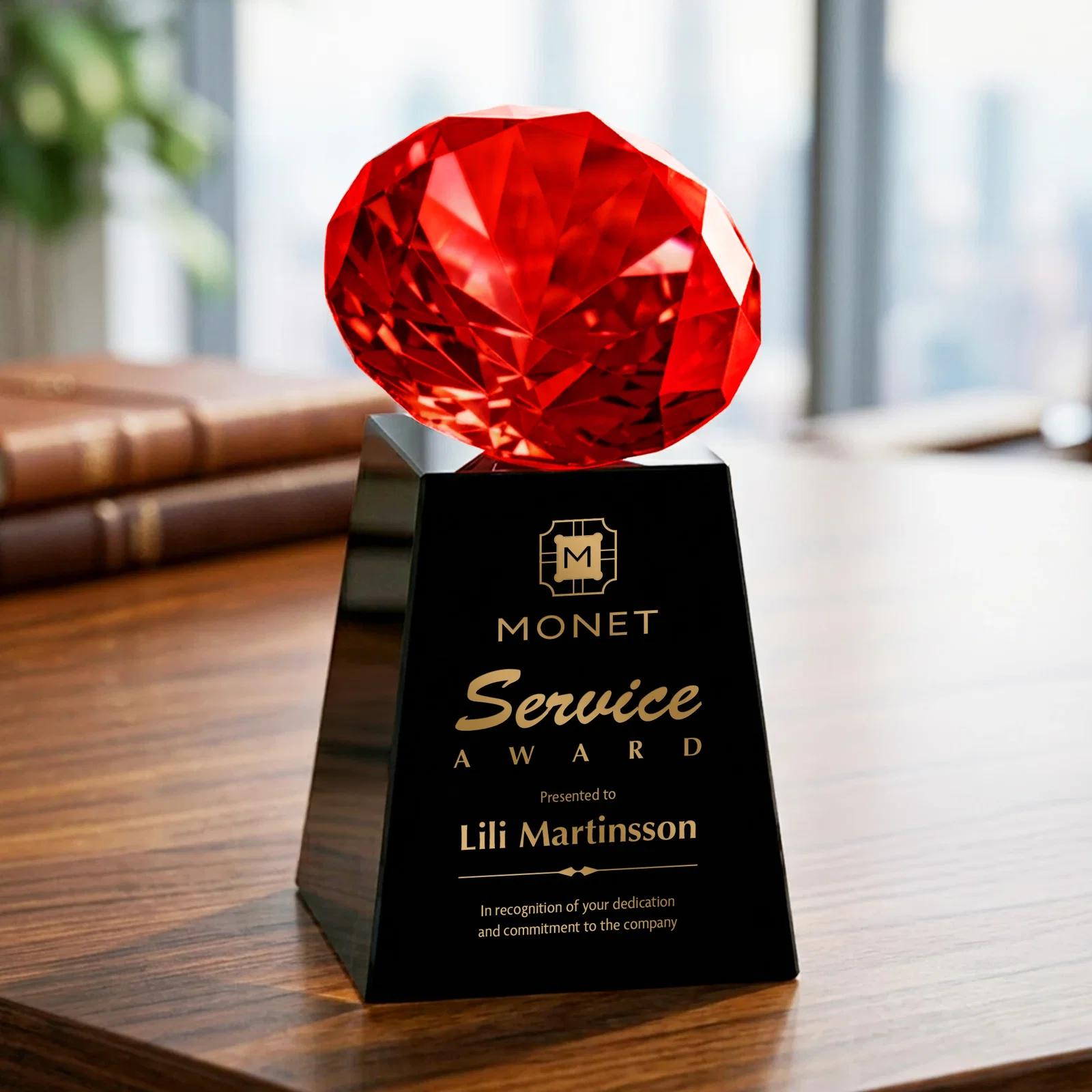 Customized Optical Crystal Gemstone Award with 1.5 x 2 Inch Compact Panel for company anniversary events