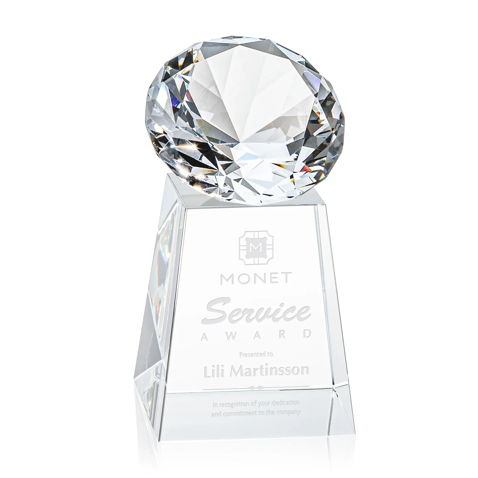 Custom Optical Crystal Gemstone Award with 1.5 x 2 Inch Compact Panel for safety achievement programs