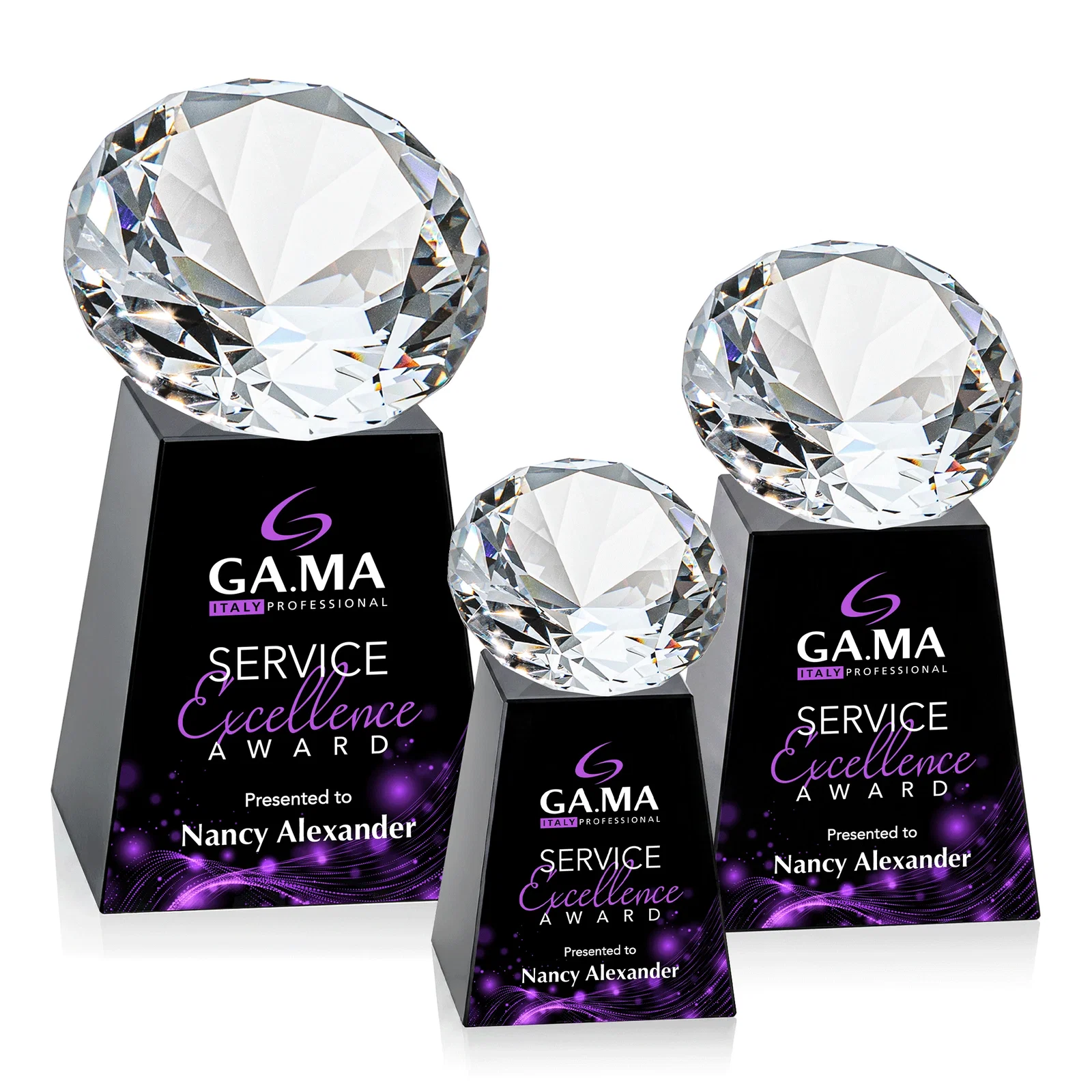 Custom engraved Optical Crystal Gemstone Award with 1.5 x 2 Inch Compact Panel for team milestone celebrations