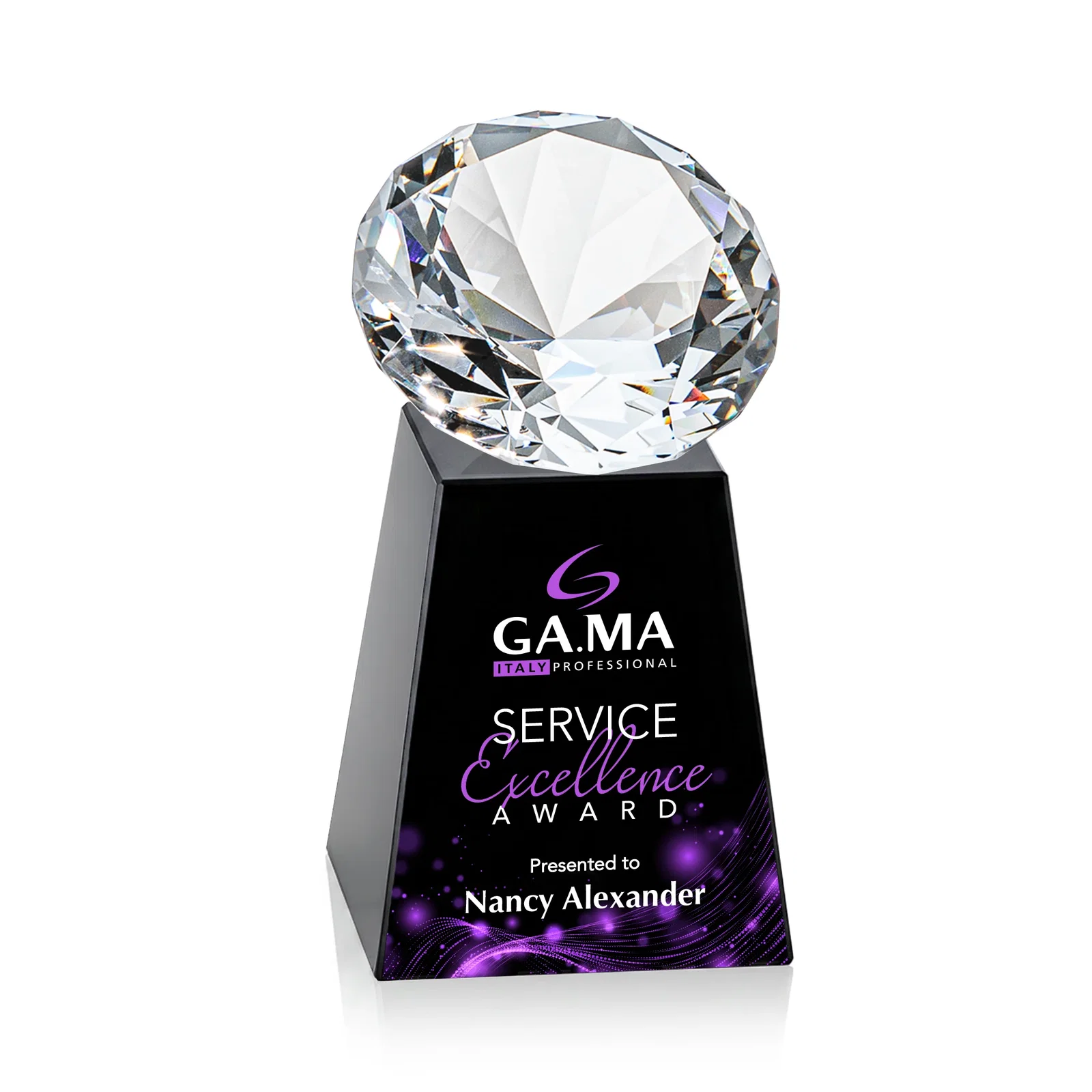 Custom engraved Optical Crystal Gemstone Award with 1.5 x 2 Inch Compact Panel for donor appreciation