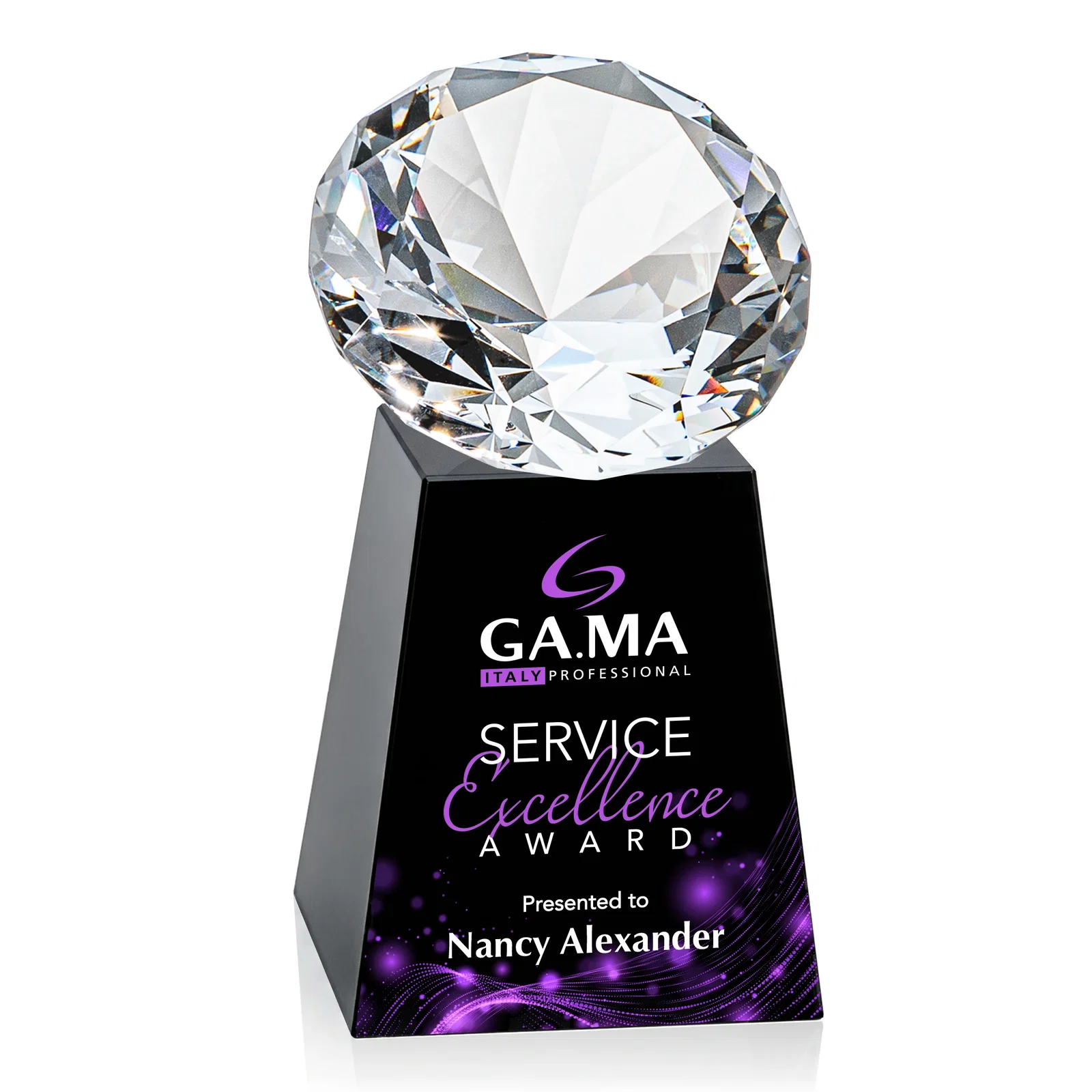 Custom engraved Optical Crystal Gemstone Award with 1.5 x 2 Inch Compact Panel for safety achievement programs