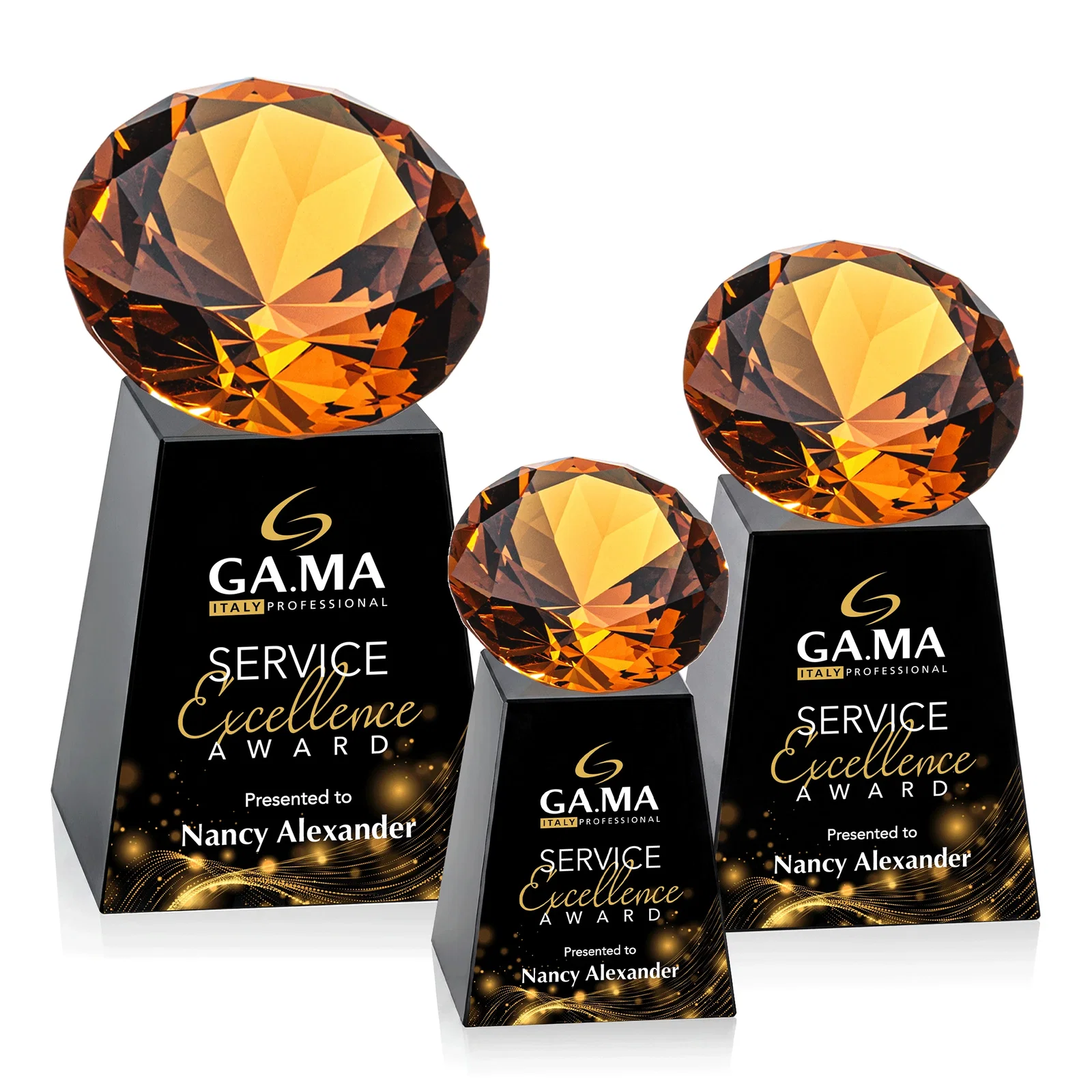 Custom engraved Optical Crystal Gemstone Award with 1.5 x 2 Inch Compact Panel for dealer and partner awards