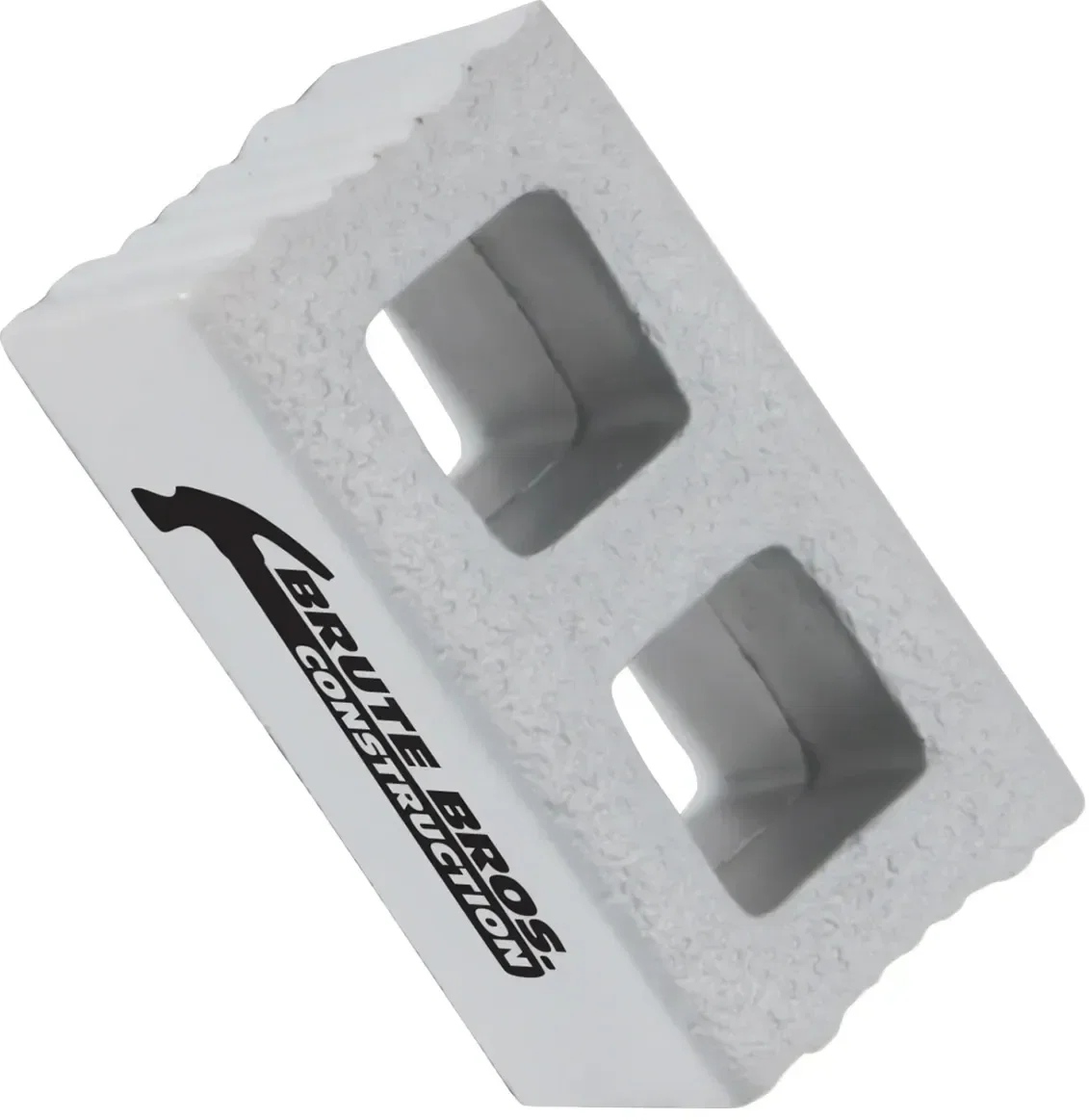 Custom Cement Block Stress Reliever shaped like a cinder block, molded foam with promotional logo