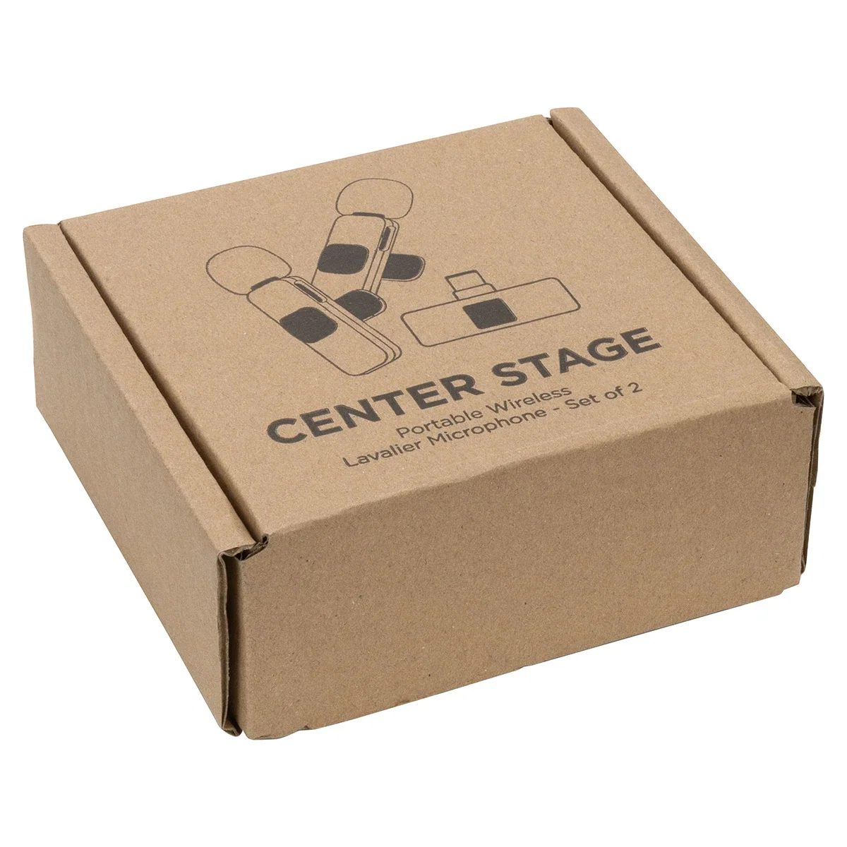 Center Stage Portable Wireless Lavalier Microphone - Set of 2, retail packaging shot
